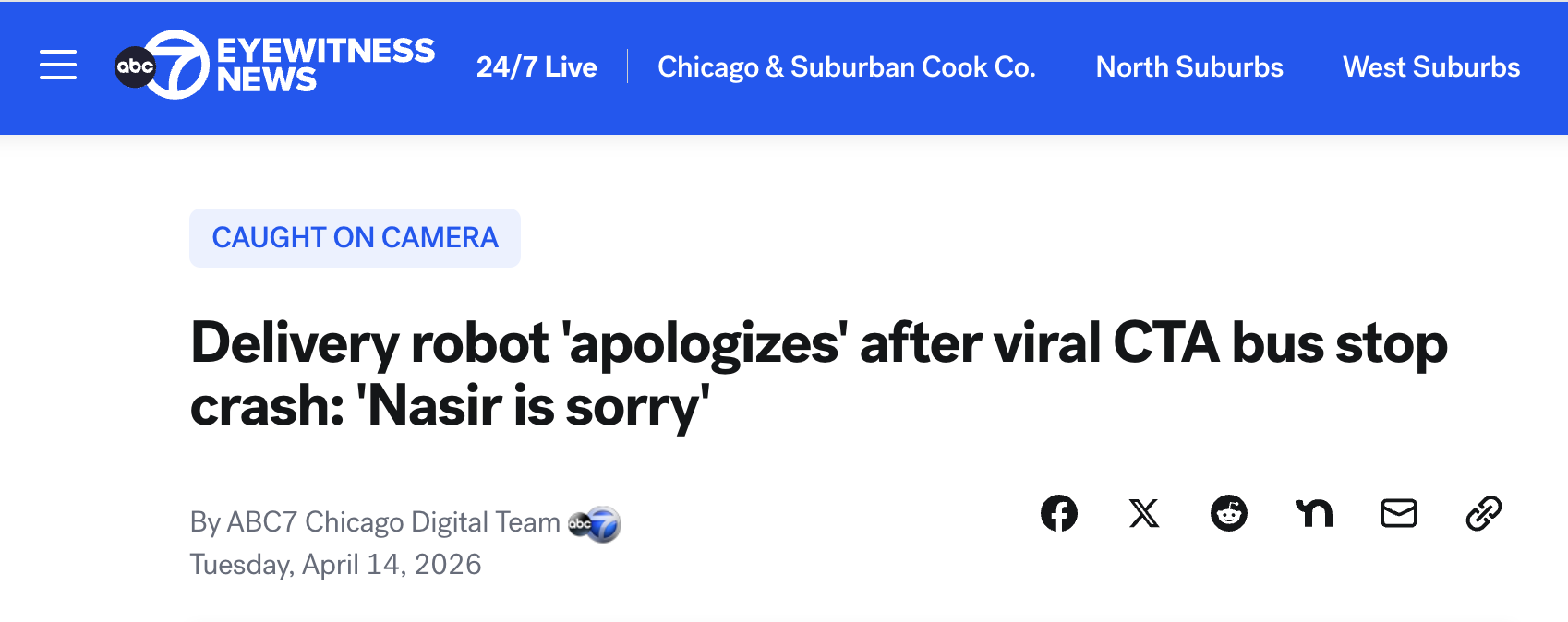 Delivery robot "apologizes" after viralCCTV crash: "Nasir is sorry"