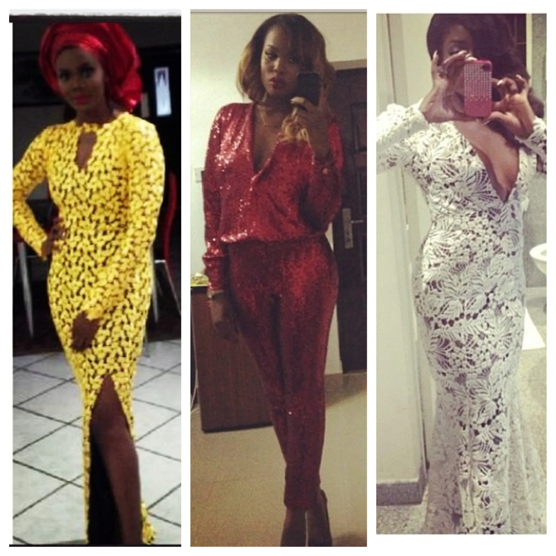 You thought Guipure lace and Iro and Buba were styles of your mom's time right? Well think again. Nigeria's Matopeda (Tope) Abiola of Frock it Rock it is making these classic trends new again. From sculpted Guipure lace gowns with sexy cut-outs and modern numbers like the sequined romper pictured above, to well placed printed silk and chiffon Iro & Bubas Tope is giving old styles a fresh take. So if you've been wondering why you've been seeing Guipure Lace on everyone from Kim K to Zara fast fashion spreads, wonder no more. Tope makes all styles by request so whatsapp her at 011 234 708 036 7773. Photos from instagram @topeFnR