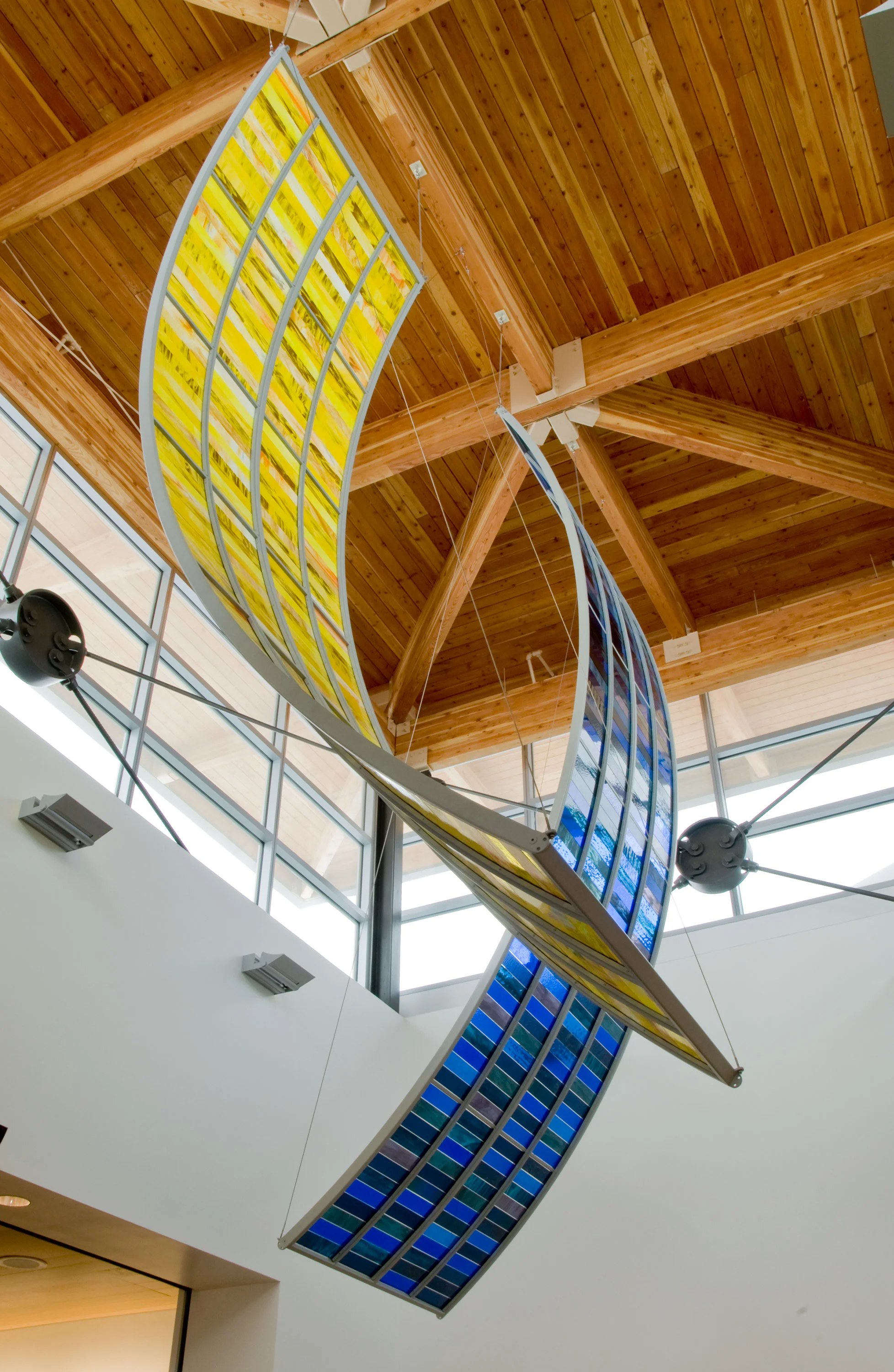 Long Day / Long Night, 2008 | Fairbanks International Airport; Fairbanks, AK. Glass, steel. 18'h x 14'w x 8'd. Commissioned by Alaska Department of Transportation and Public Facilities. View Installation Process