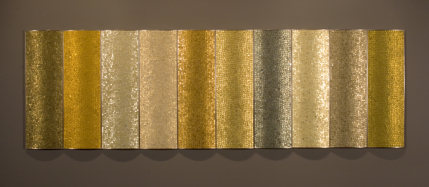 Summer to Fall | Glass, concrete, steel. 28"h x 95"w x 1.5"d Photo by Russell Johnson