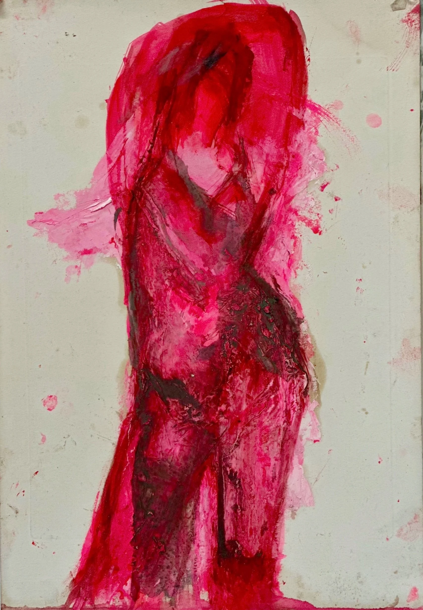 Angela Grossmann, Red Head, 2026, Oil on vintage paper, 14 x 22 in.