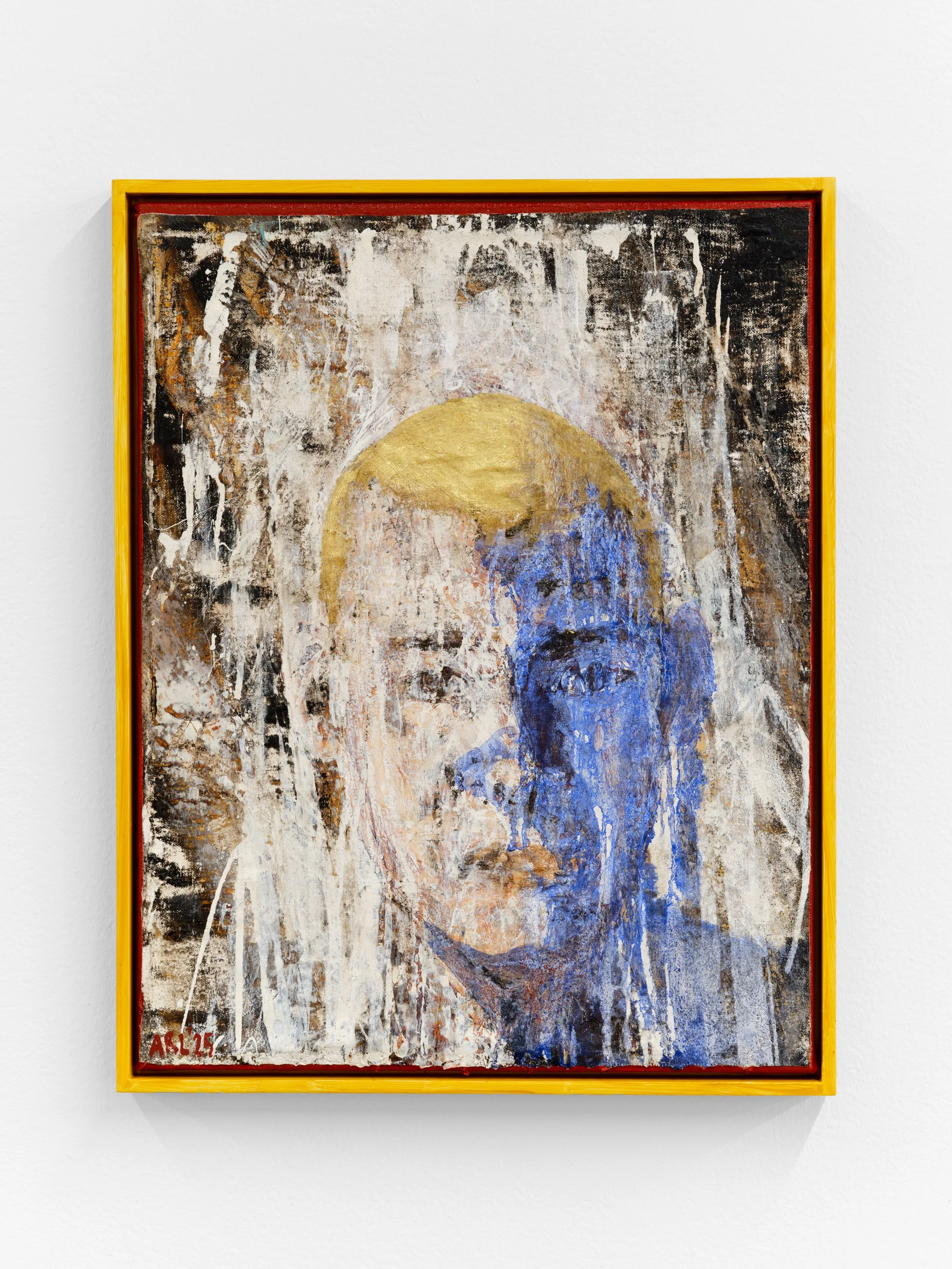 Attila Richard Lukacs, Love, will be forever, 2025, Oil, enamel, asphaltum, polyurethane, gold leaf on canvas, 24¾ x 19½ in. (framed)