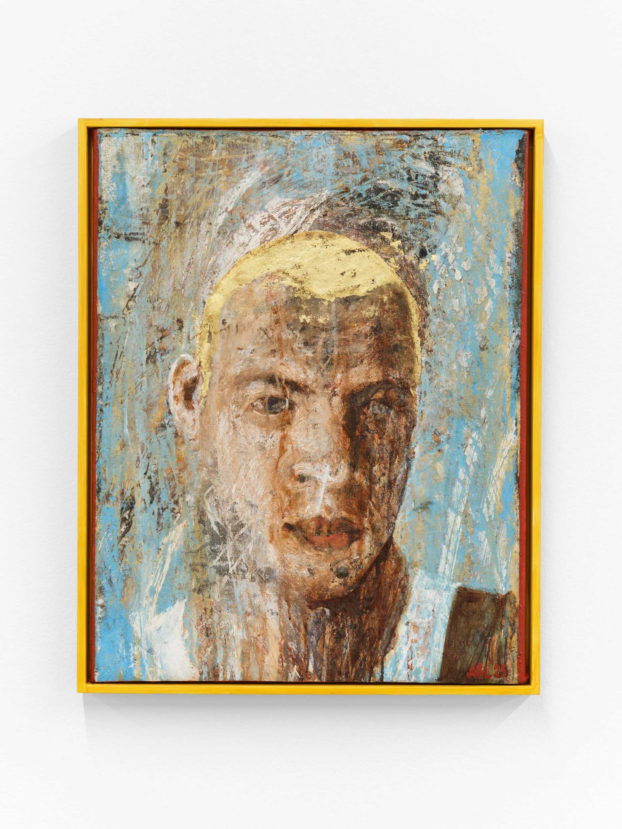 Attila Richard Lukacs, Love, will be forever, 2025, Oil, enamel, asphaltum, polyurethane, gold leaf on canvas, 24¾ x 19½ in. (framed)
