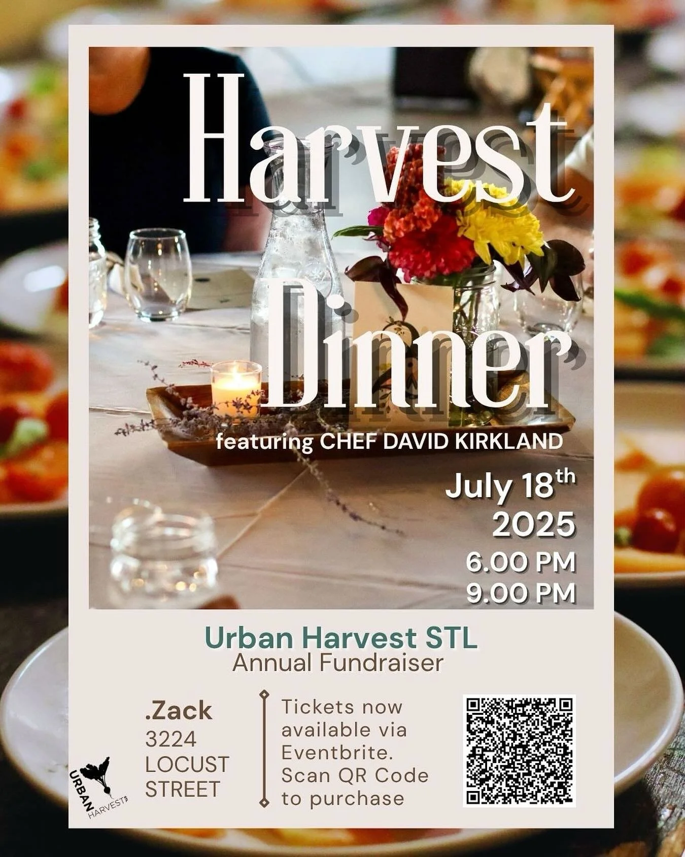 We&rsquo;re just a few days away from our annual Harvest Dinner fundraiser! Join us for a menu curated by Chef @davidkirklandcatering of @turnstl straight from our Sally&rsquo;s rooftop garden. Tickets are available through 7/11 on Eventbrite. We&rsq