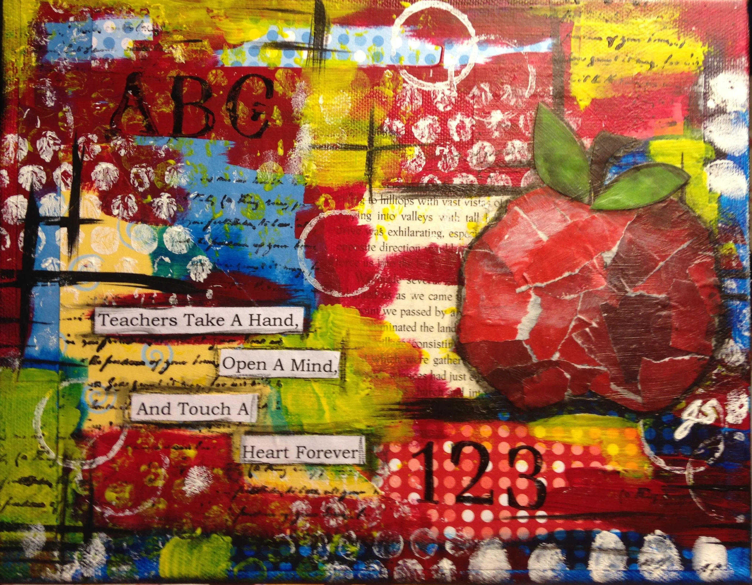 Teachers Touch a Heart by Jennifer Snellings, Mixed Media painting 8" x 10"