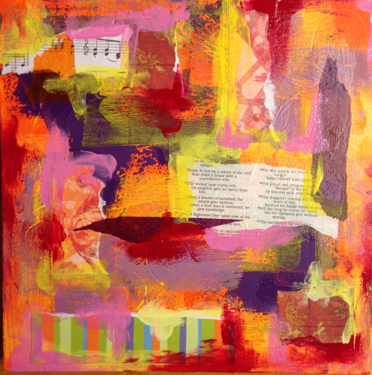 Additional layering with paper, bible pages, tissue paper and paint.