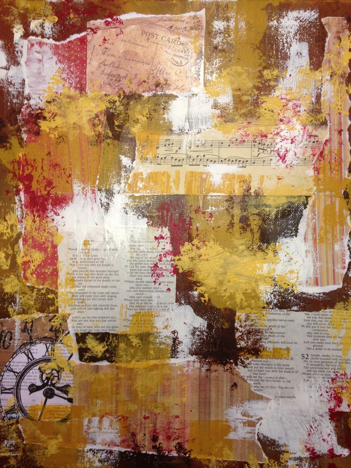 Layering collage elements and more paint.