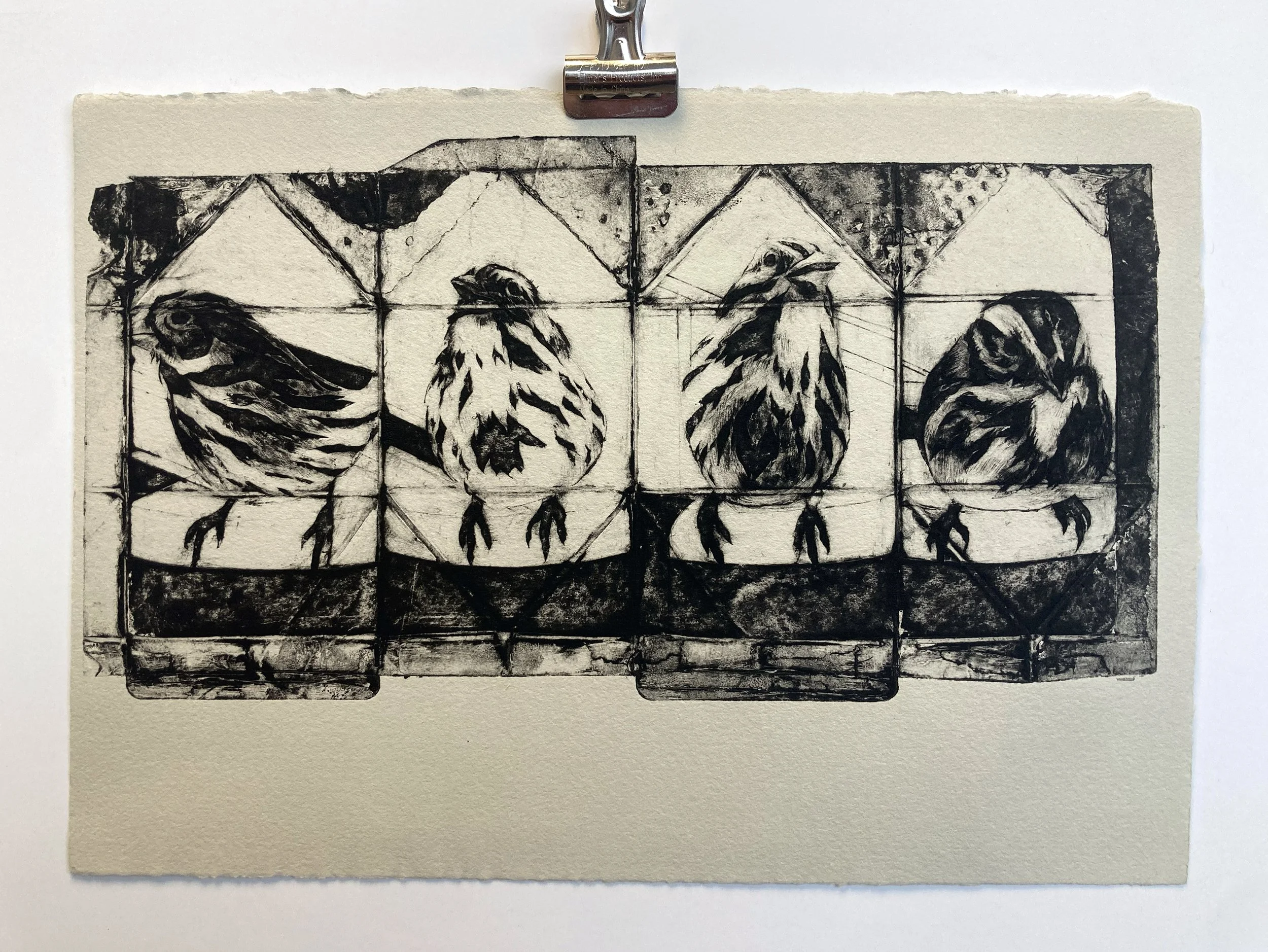  Song Sparrows  Collagraph  2024 