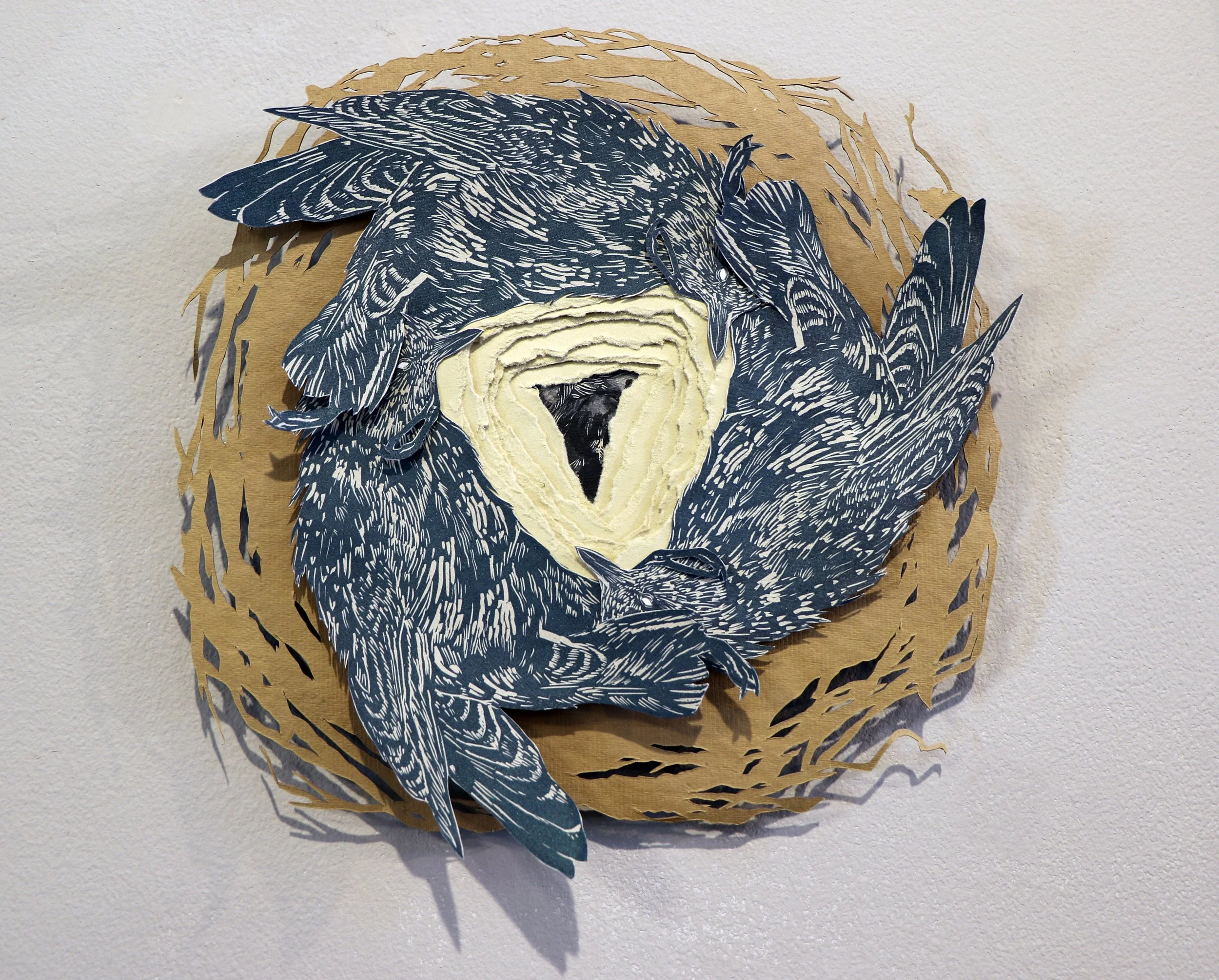  Starlings III  relief print and mixed media  2018 
