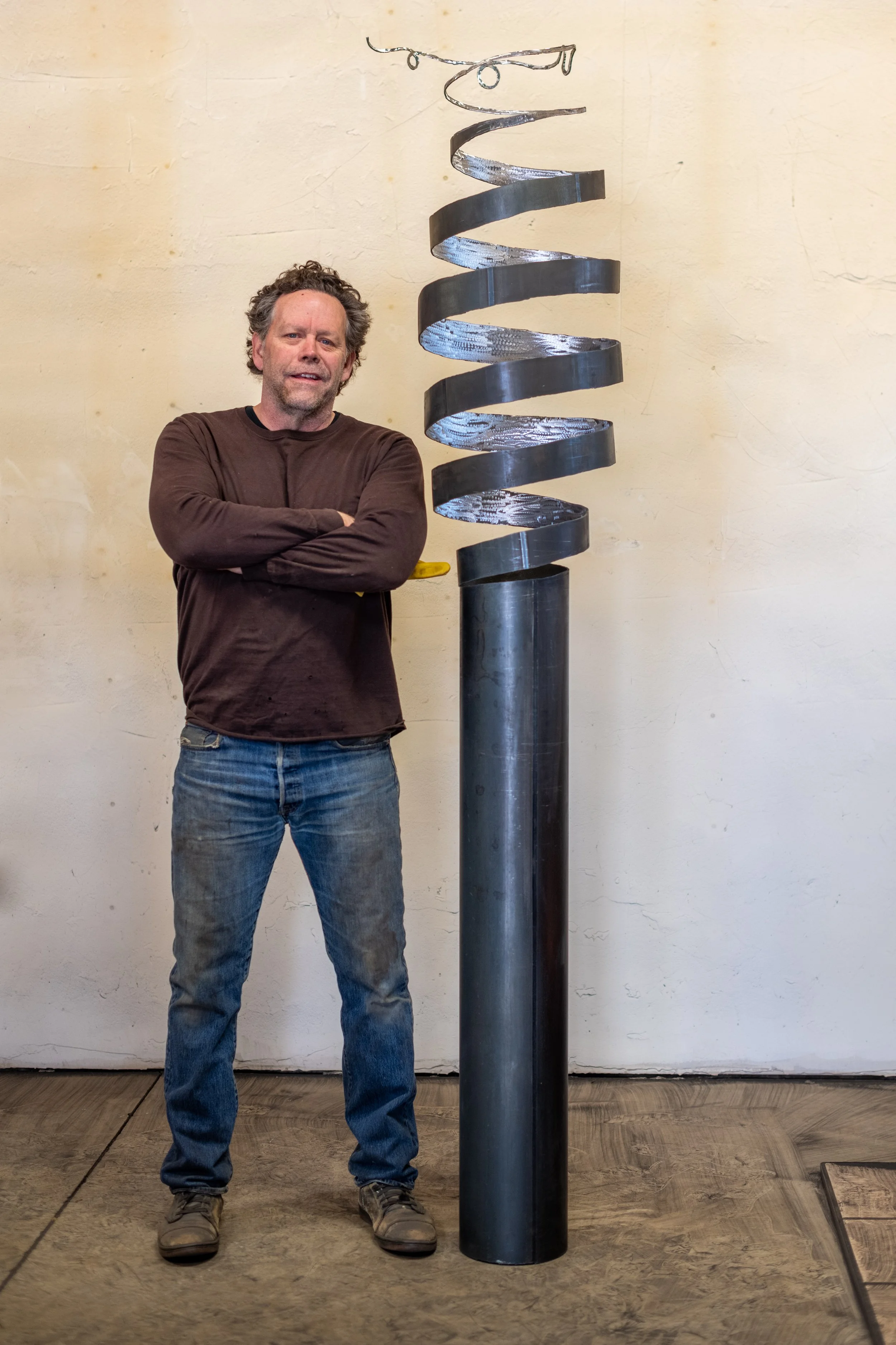 Artist with Blue Spiral in Process