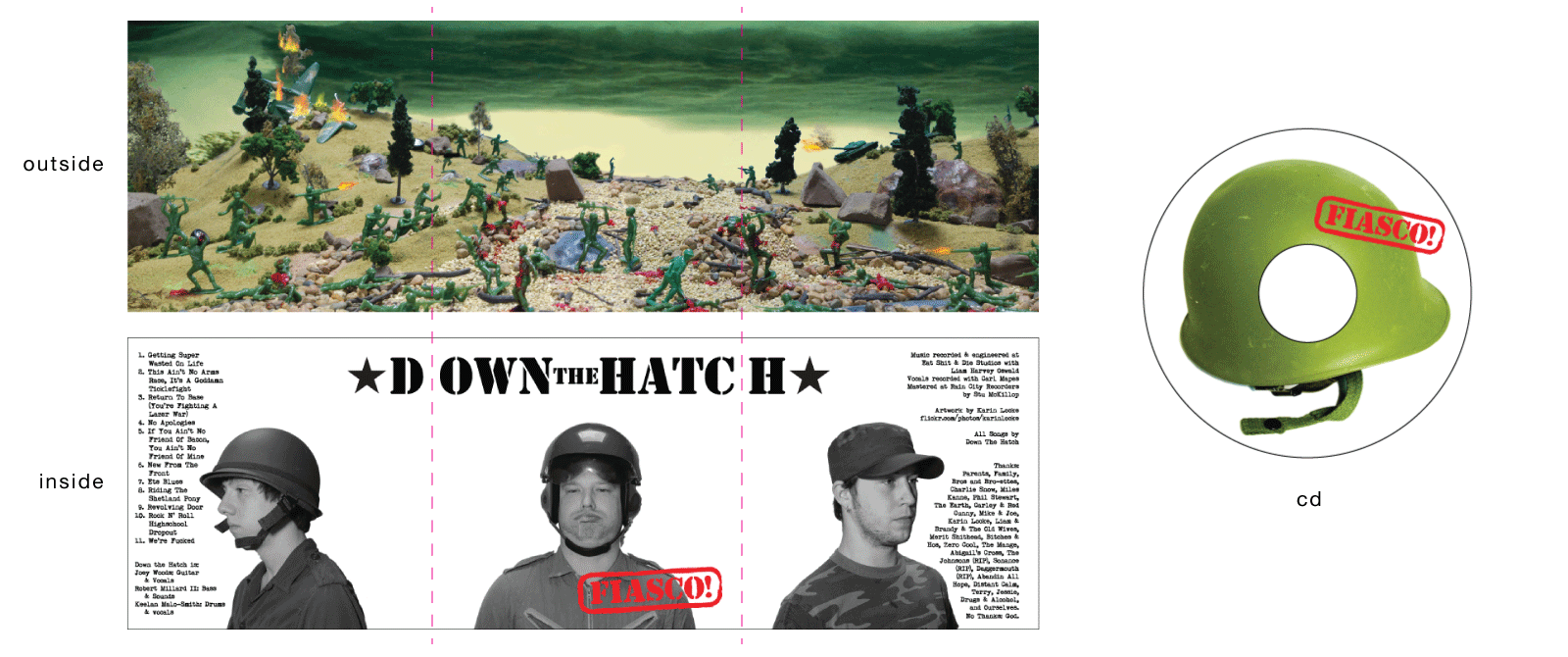 Down the Hatch "Fiasco" tri-fold album layout. (Photographs, diorama & original artwork)