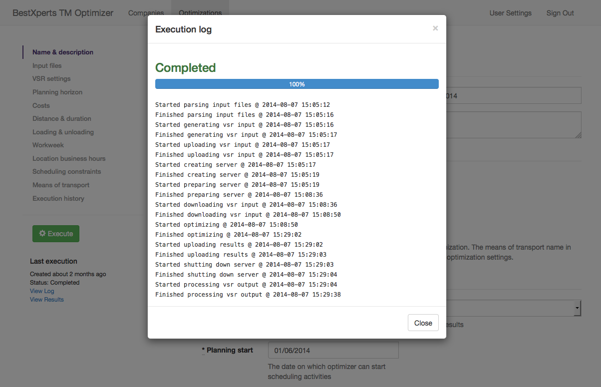 Executing the optimization