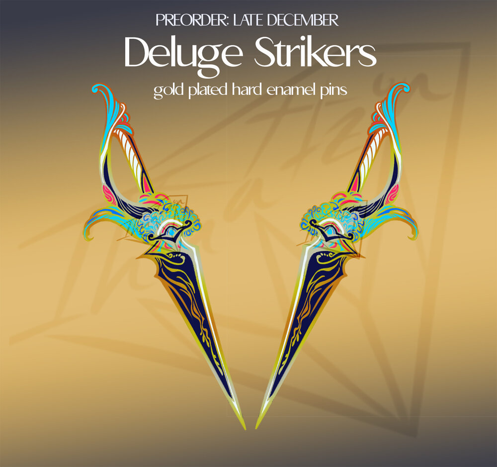 Dreamweavers Weaponry: Deluge Strikers Enamel Pins — Ihuatzin: Art by  Angelica G. Torres