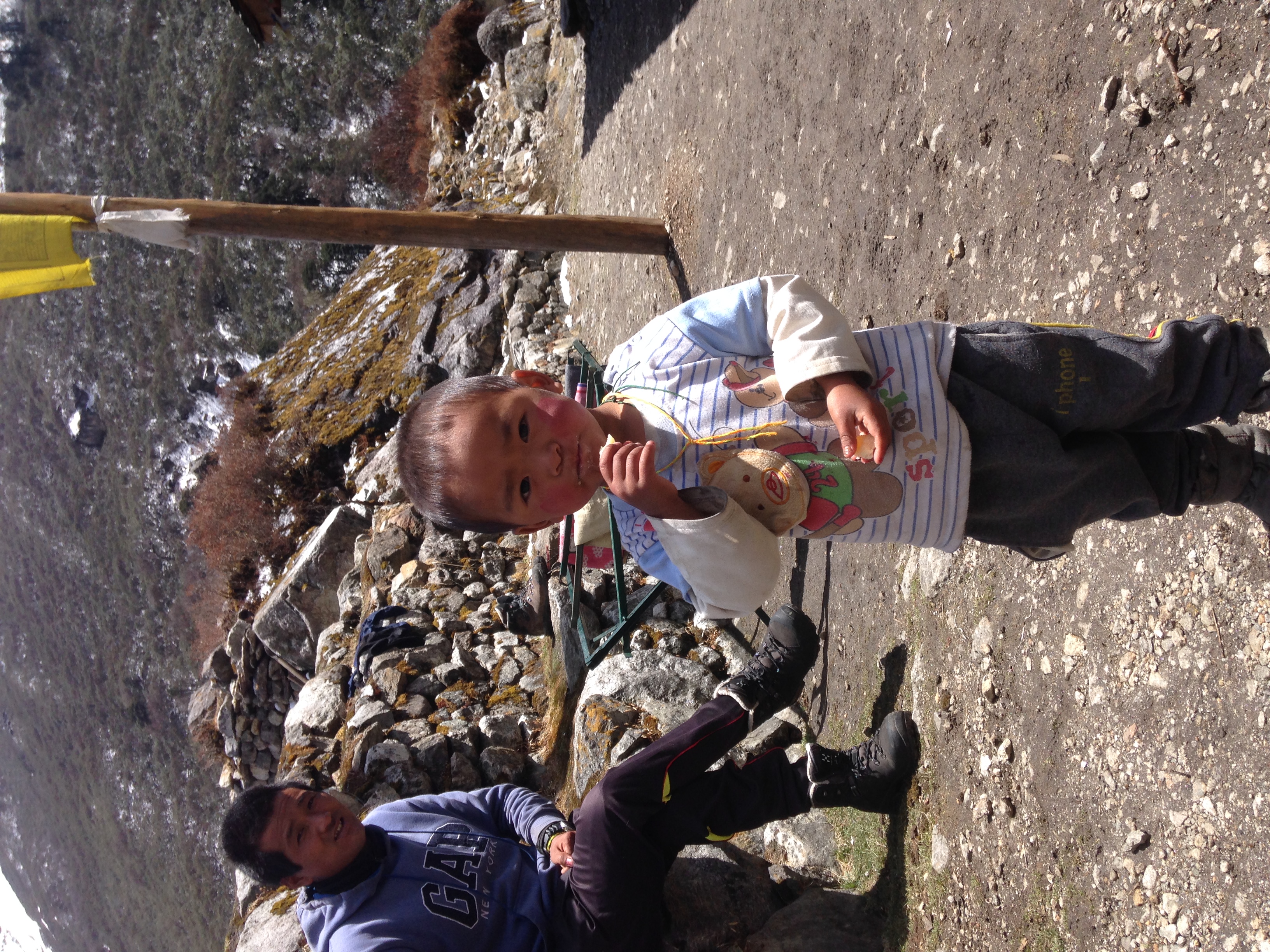  A kid eating yak cheese&nbsp;at our highest teahouse in Cheram. 