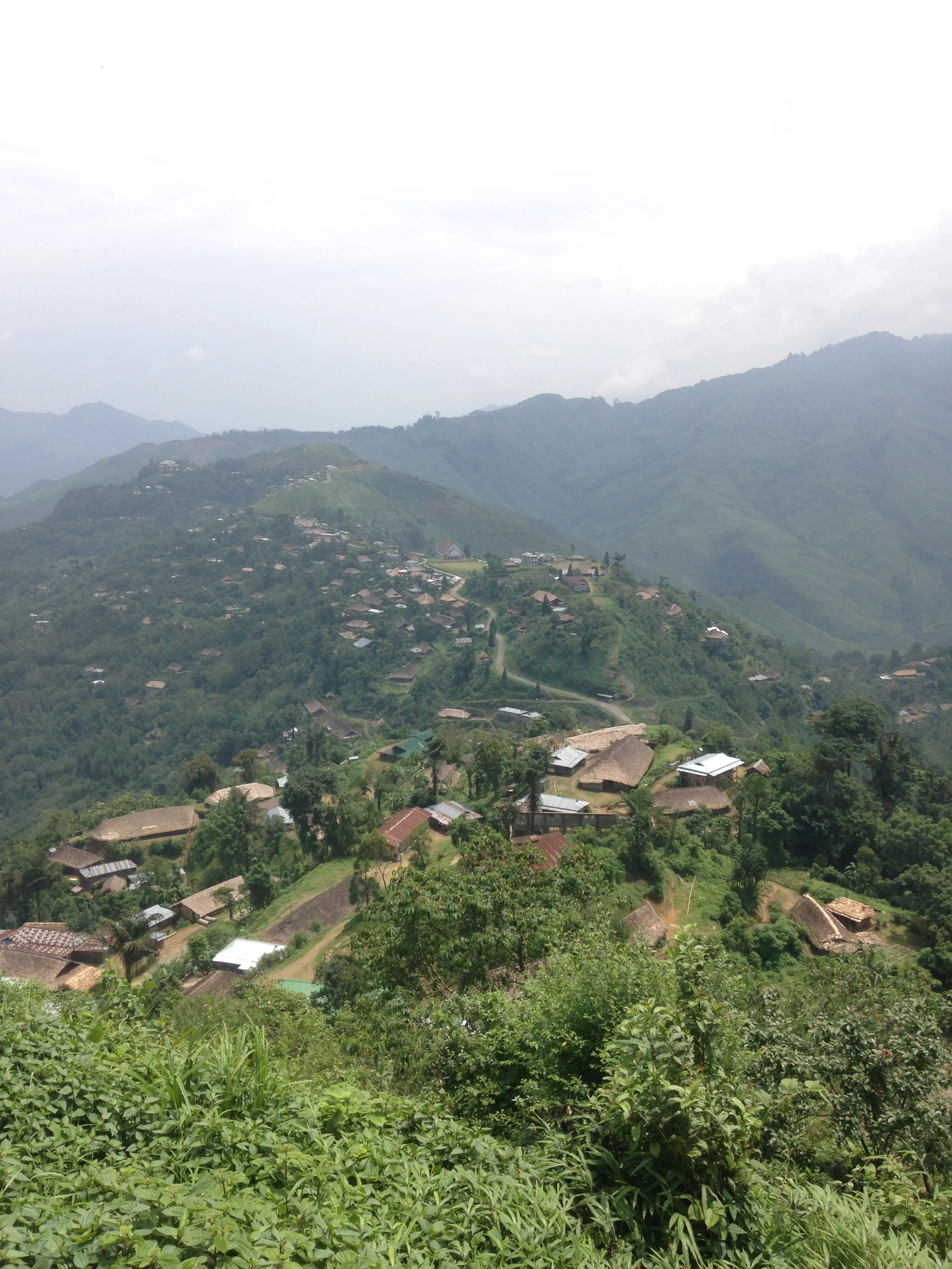 The village of Longwa with many traditional longhouses.