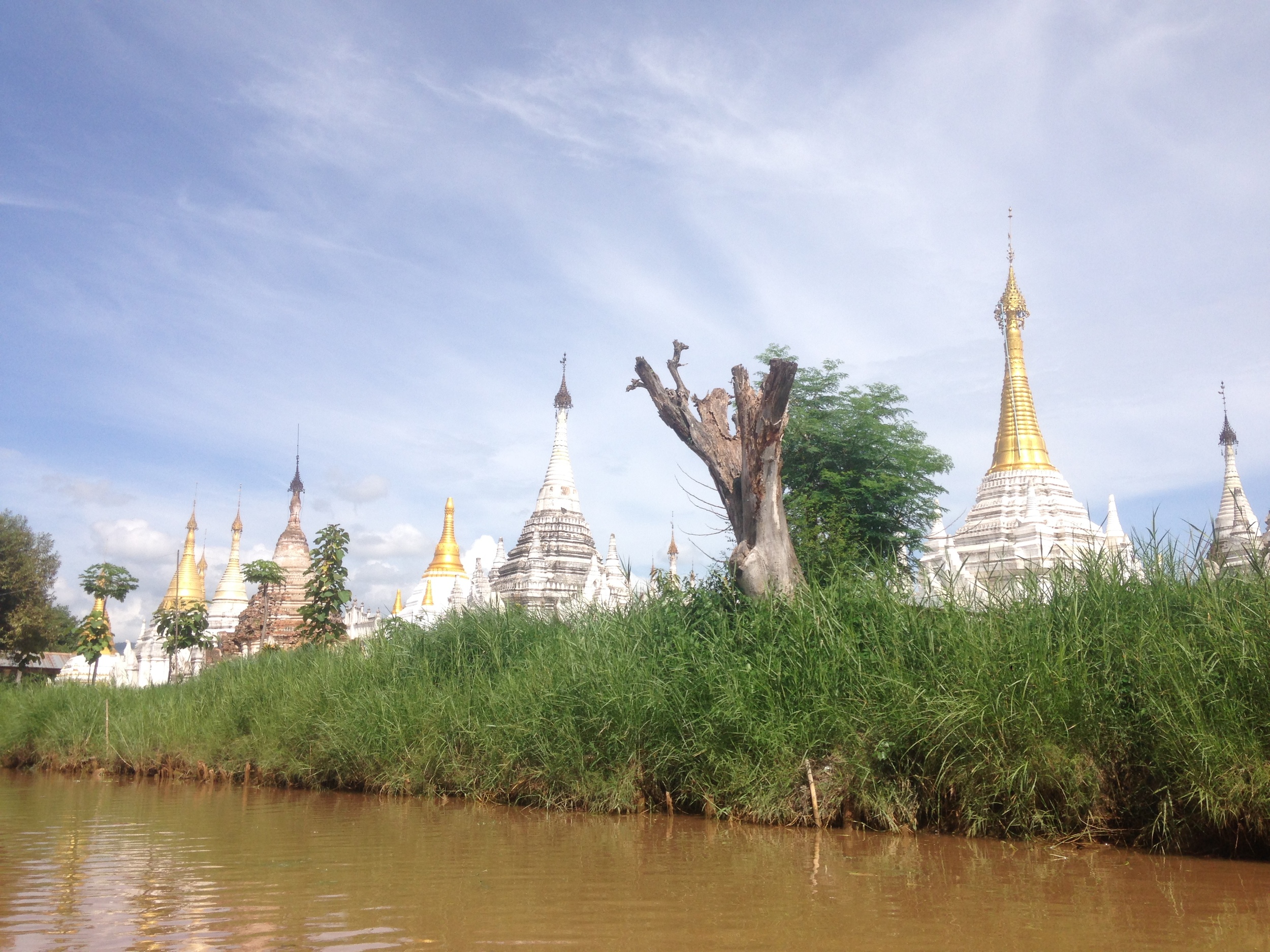  Pagodas in the Indein canal at Inle Lake 