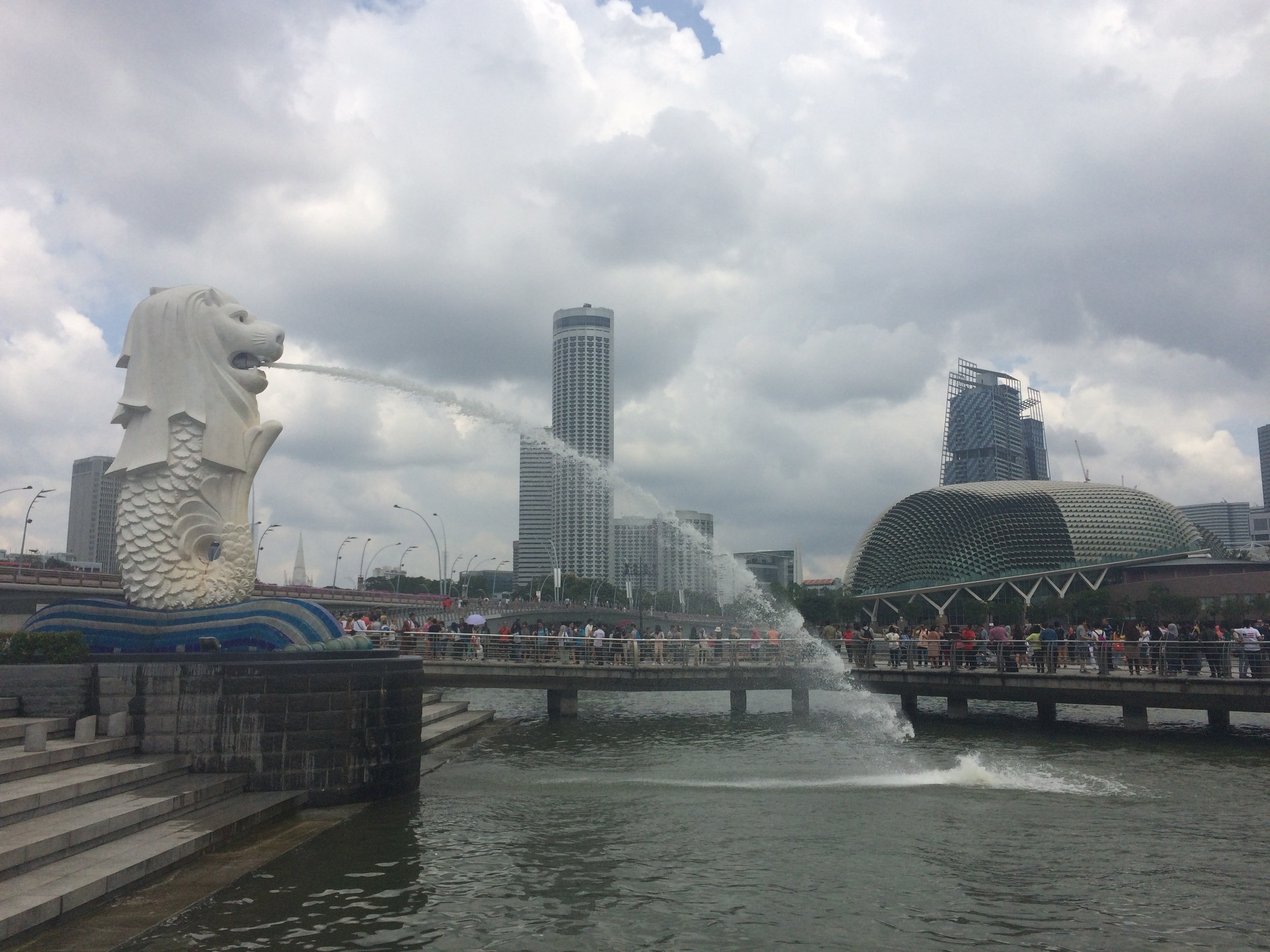 The Merlion of Singapore (and a Durian in the background)
