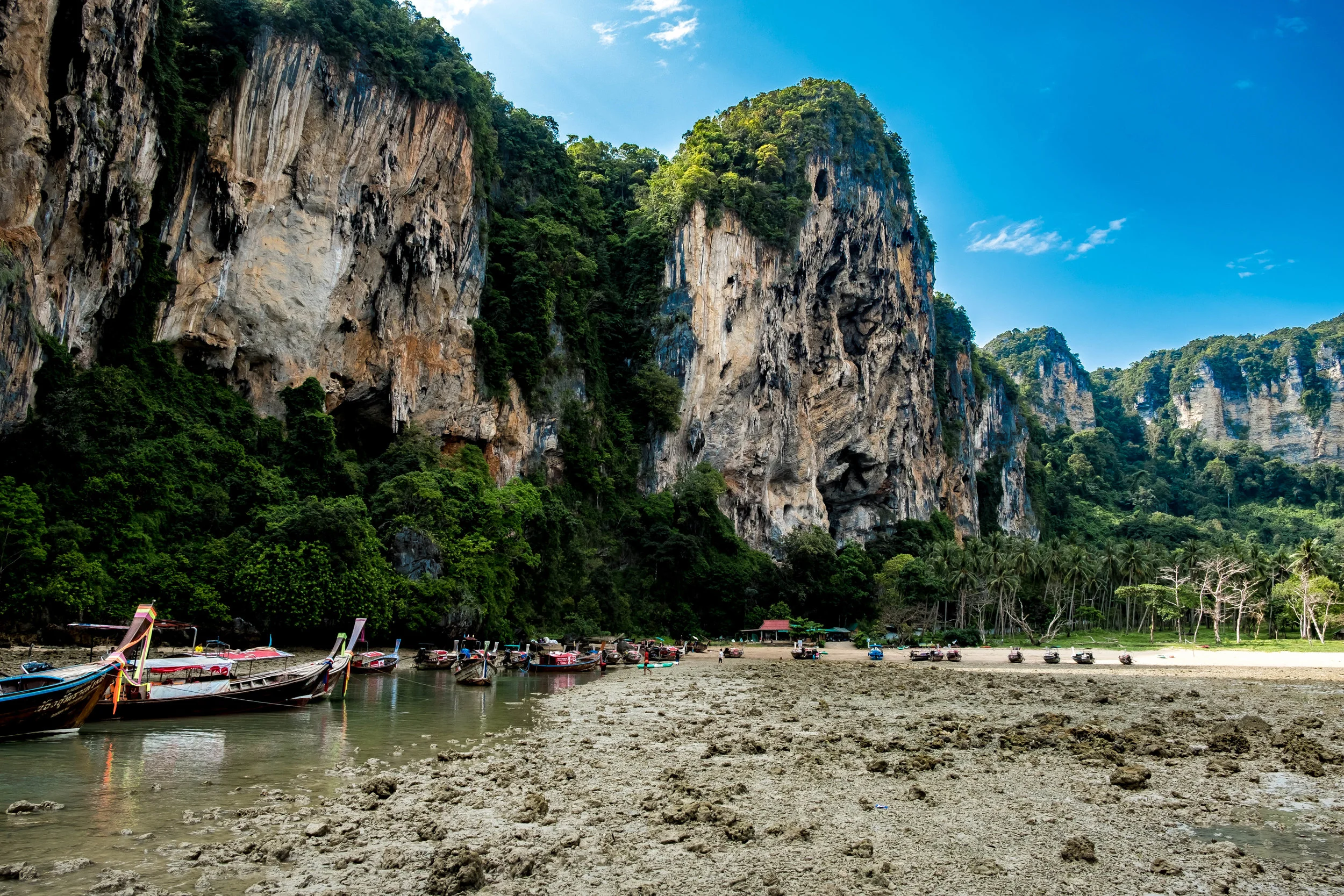 Long-tail boats at low tide, Krabi