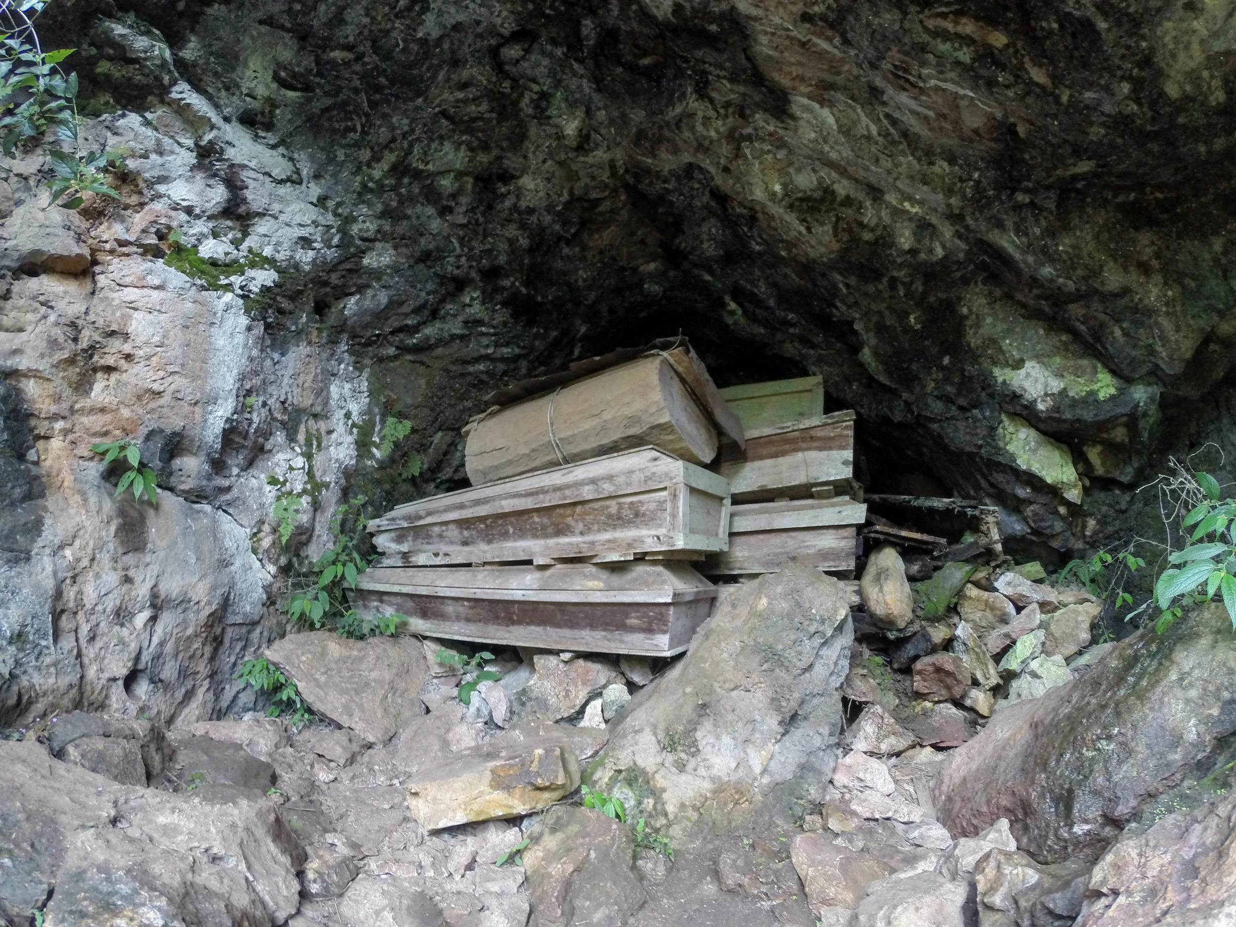 Coffins in a cave