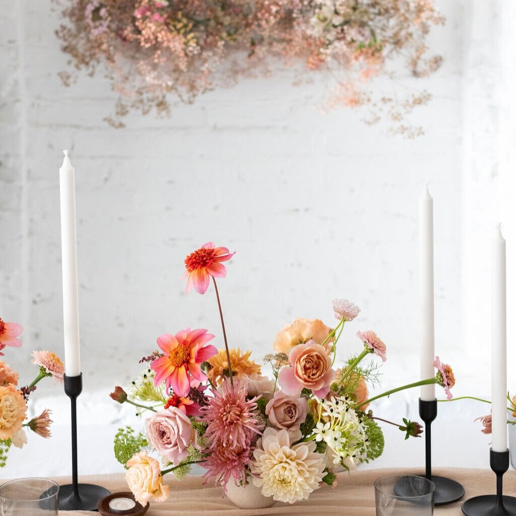 Anthera Floral pink and peach table centerpiece
