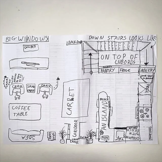 Having my daughter at home/in the office since today and got her to draw her dream house. This is the ground floor, first floor and - pssst! - a super secret bunker basement, are still to come. Who can see the entry to the bunker? #kidsathome #architecture #northcotearchitecture #dreamhome