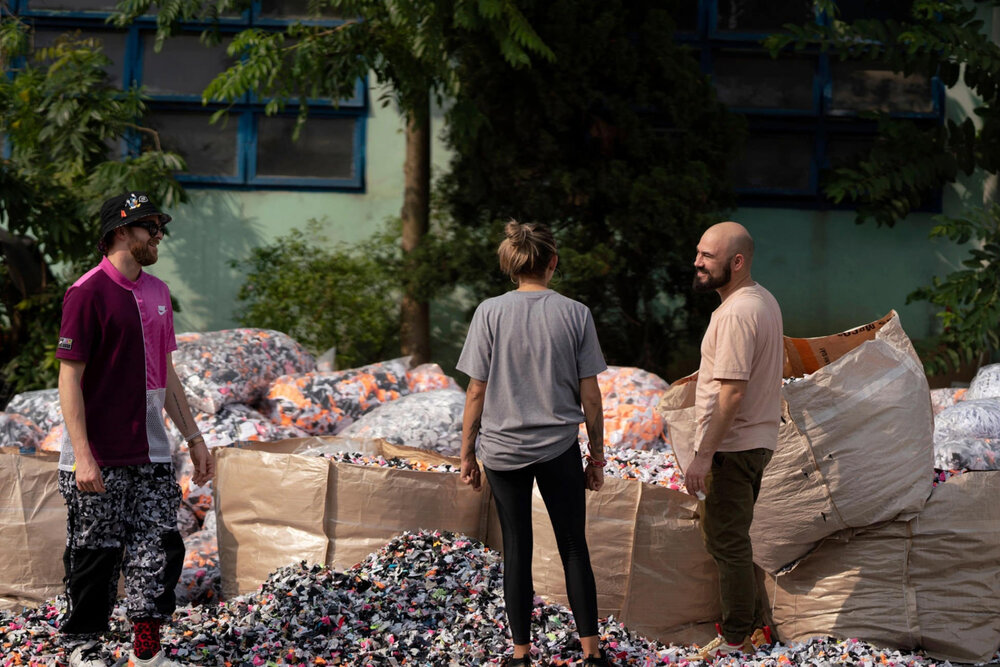  James, Haley and Noah amongst the scraps of material that are used to make the Space Hippie. 