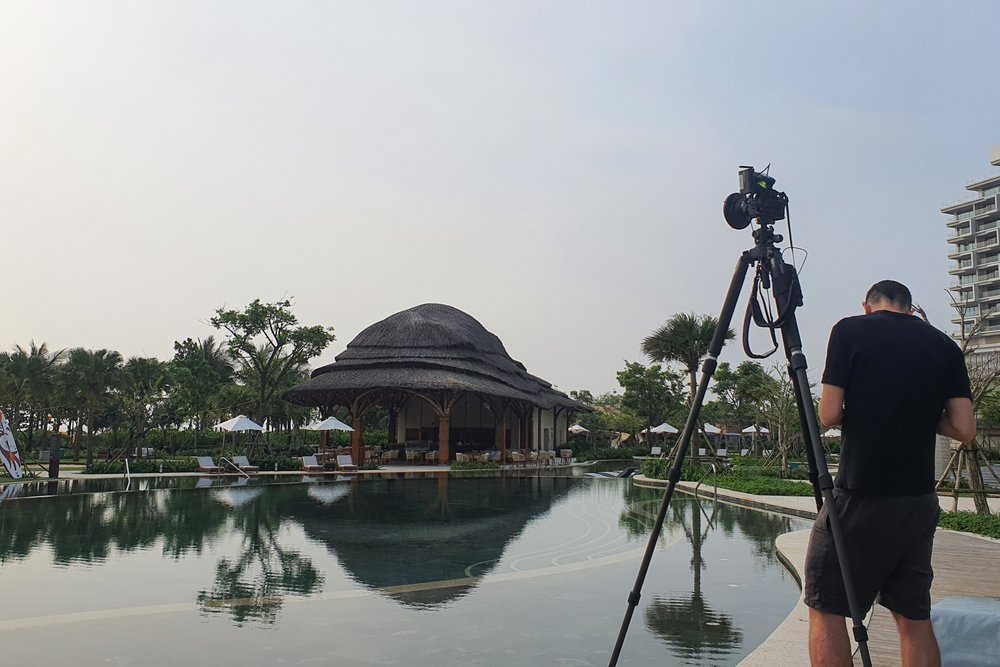  Behind the scenes as photographer Tim Gerard Barker captures hospitality images at Cove Car &amp; Grill, New World Hoiana Beach Resort. 