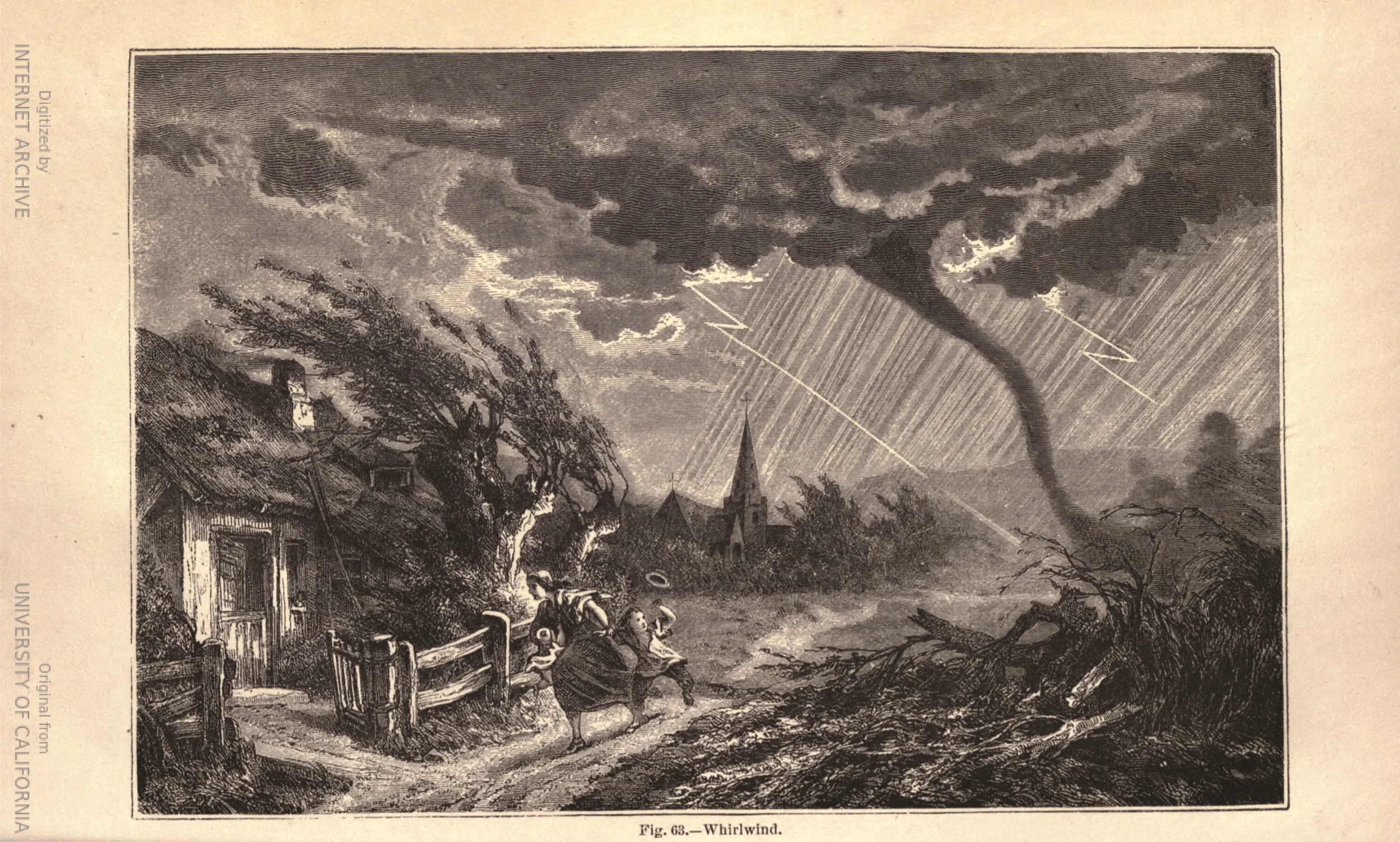 Whirlwind from L'atmosphère by Camille Flammarion (1842 – 1925), translated by James Glaisher (1809 – 1903). source: Flammarion, C., 1874: The Atmosphere. Translated from the French by James Glaisher, Harper & Brothers, Publishers, Franklin Square, New York. (via Internet Archive and Hathi Trust ). 