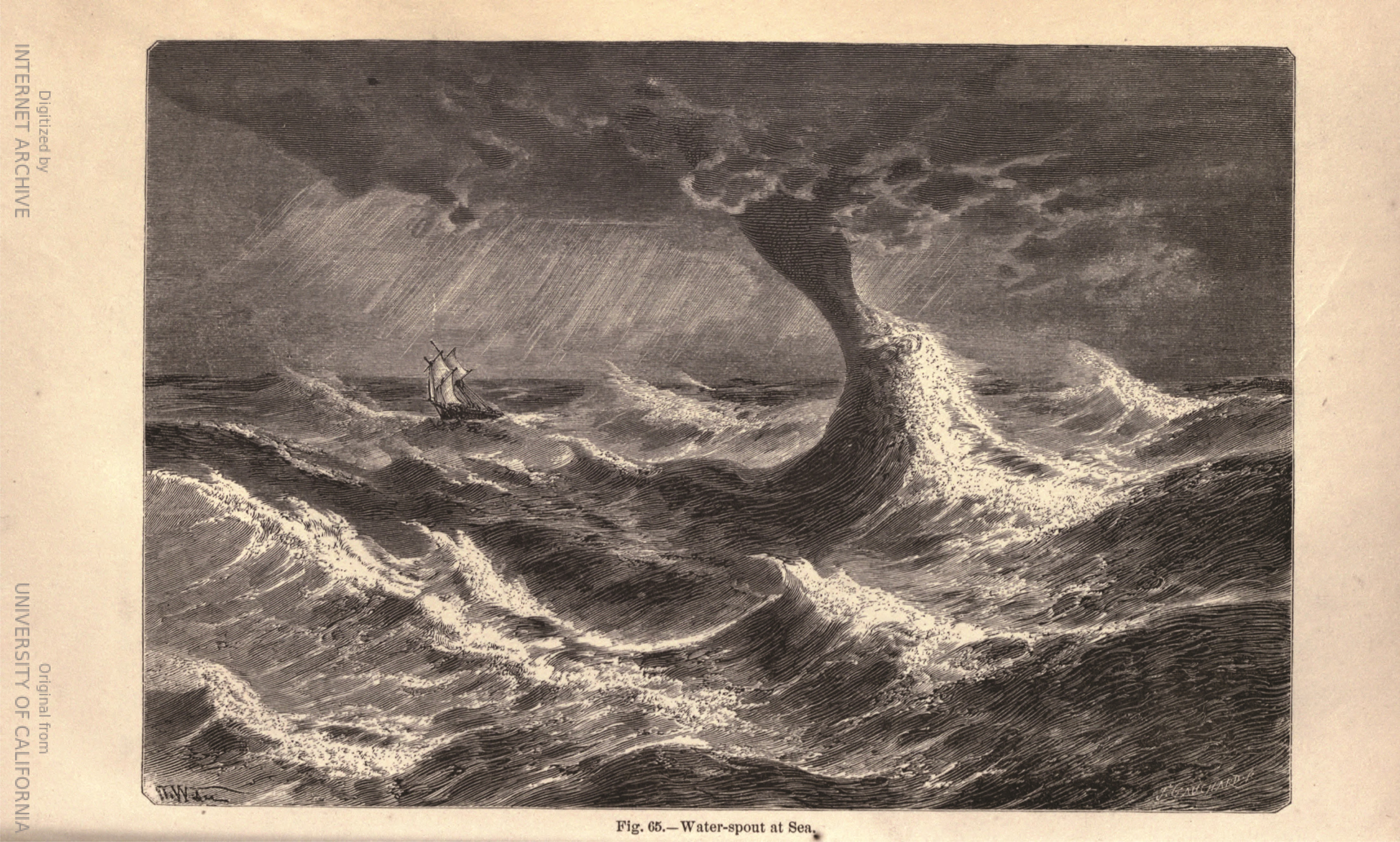 Water-Spout at Sea from L'atmosphère by Camille Flammarion (1842 – 1925), translated by James Glaisher (1809 – 1903). source: Flammarion, C., 1874: The Atmosphere. Translated from the French by James Glaisher, Harper & Brothers, Publishers, Franklin Square, New York. (via Internet Archive and Hathi Trust ). 