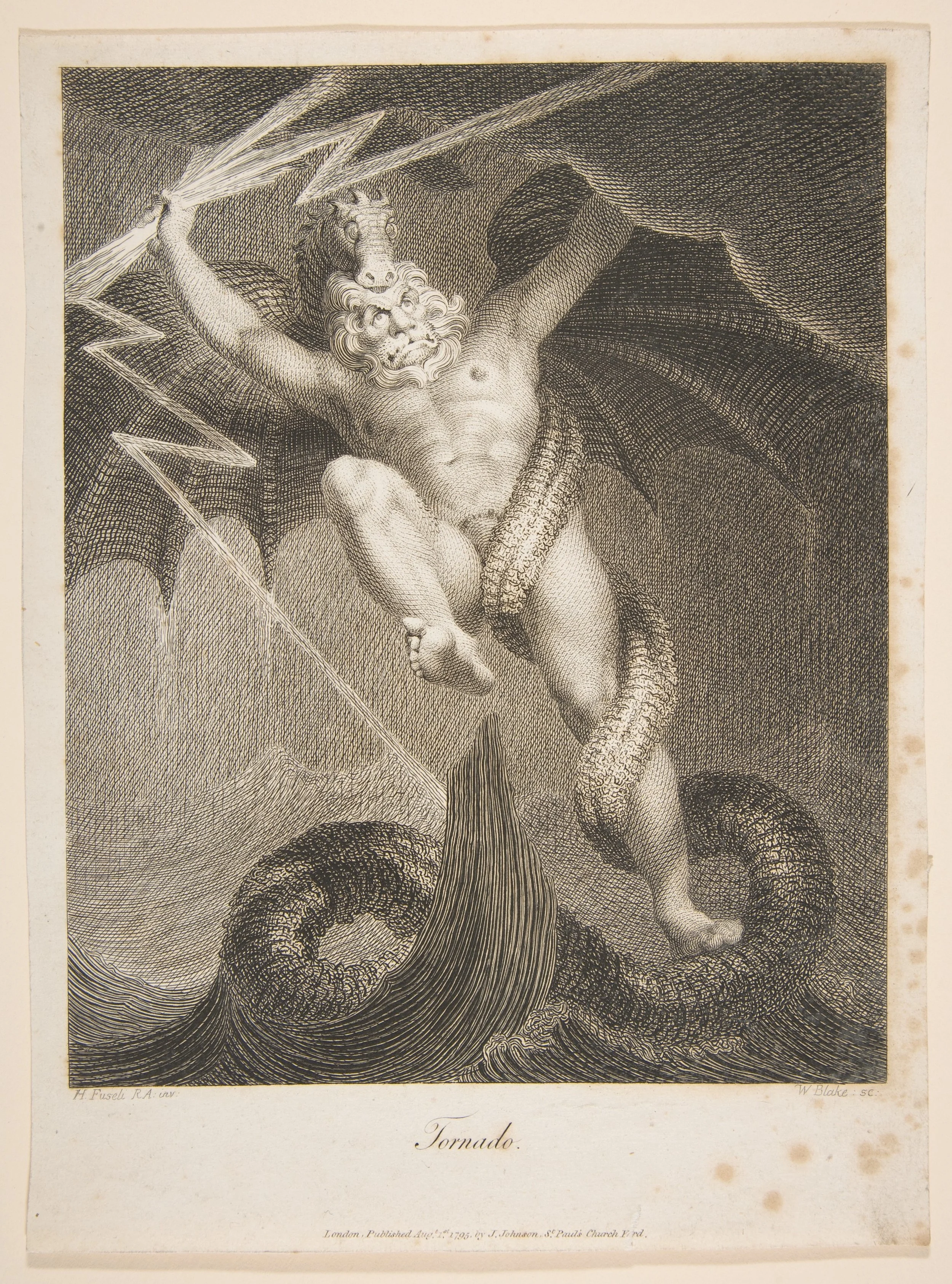 Tornado–Zeus Battling Typhon, by William Blake (1757–1827) after Henry Fuseli (1741–1825), monochrome shaded line drawing from the third edition of Erasmus Darwin 's (1731 –1802 ) The Botanic Garden (1795). source: The Elisha Whittelsey Collection, The Elisha Whittelsey Fund, 1966 via The Metropolitan Museum of Art (New York, United States).