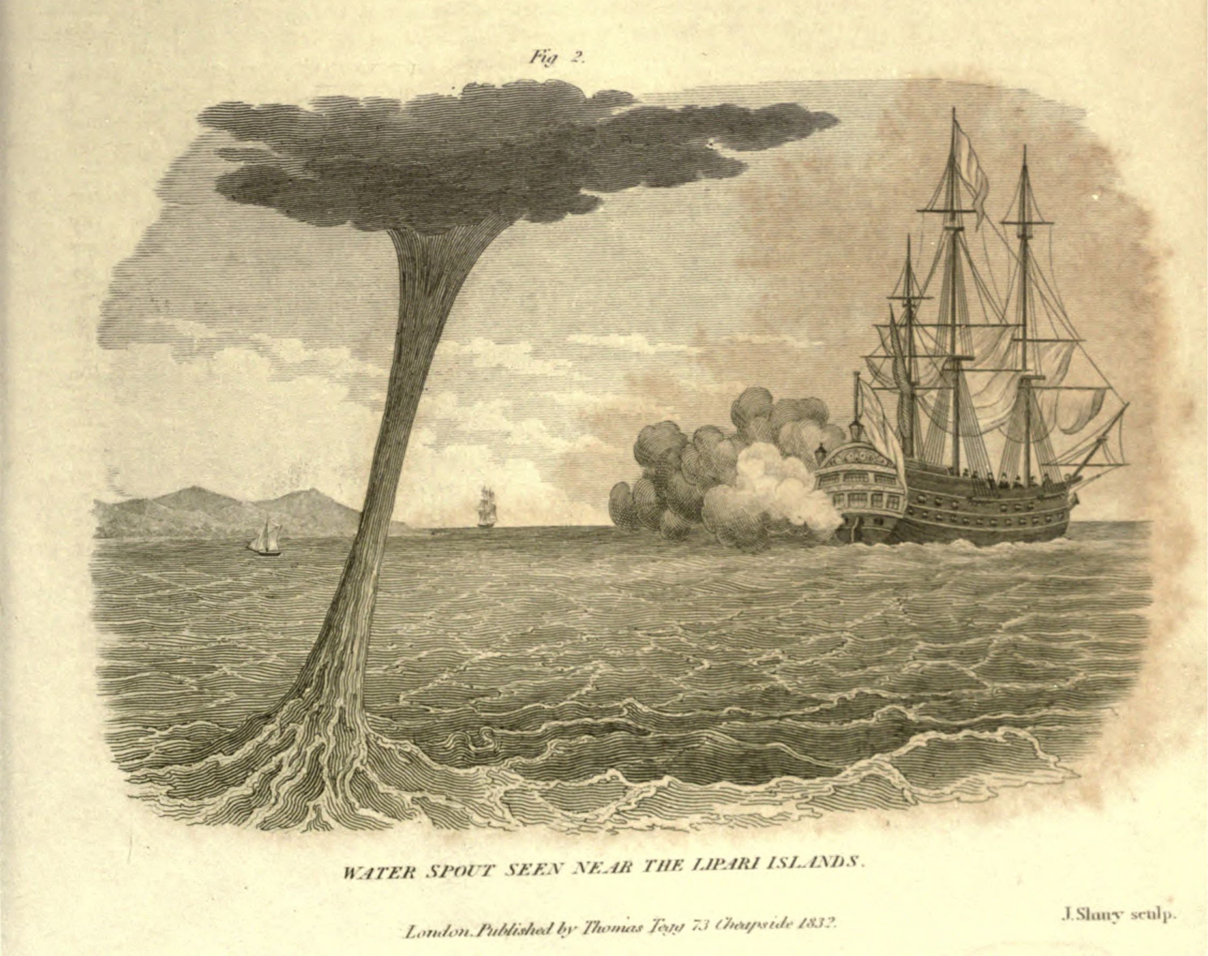 The description of the waterspout that occurred at the Lipari Islands was also include in A London Encyclopaedia (1829). source: A London Encyclopaedia, or Universal Dictionary of Science, Art, Literature and Practical Mechanics , vol. 14, London: Thomas Tegg, 1829. Accessed via archive.org . 