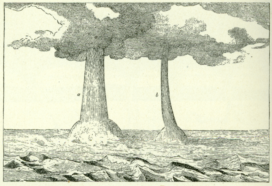 Waterspouts on Lake Constance, Switzerland , on 25 June 1833. source: Article on "Wettersäule" (atmospheric columns, p. 1678 and Fig. 186) from Gmelin, L. , J. C. Horner , K. L. Littrow , G. W. Muncke and C . H. Pfaff , 1842: Johann Samuel Traugott Gehler 's Physikalisches Wörterbuch. vol. 10 (Waf—Win), Schwieckertscher Verlag, Leipzig, p. 2262. (via archive.org ) photo from Wegener (1917) courtesy of NOAA Photo Library