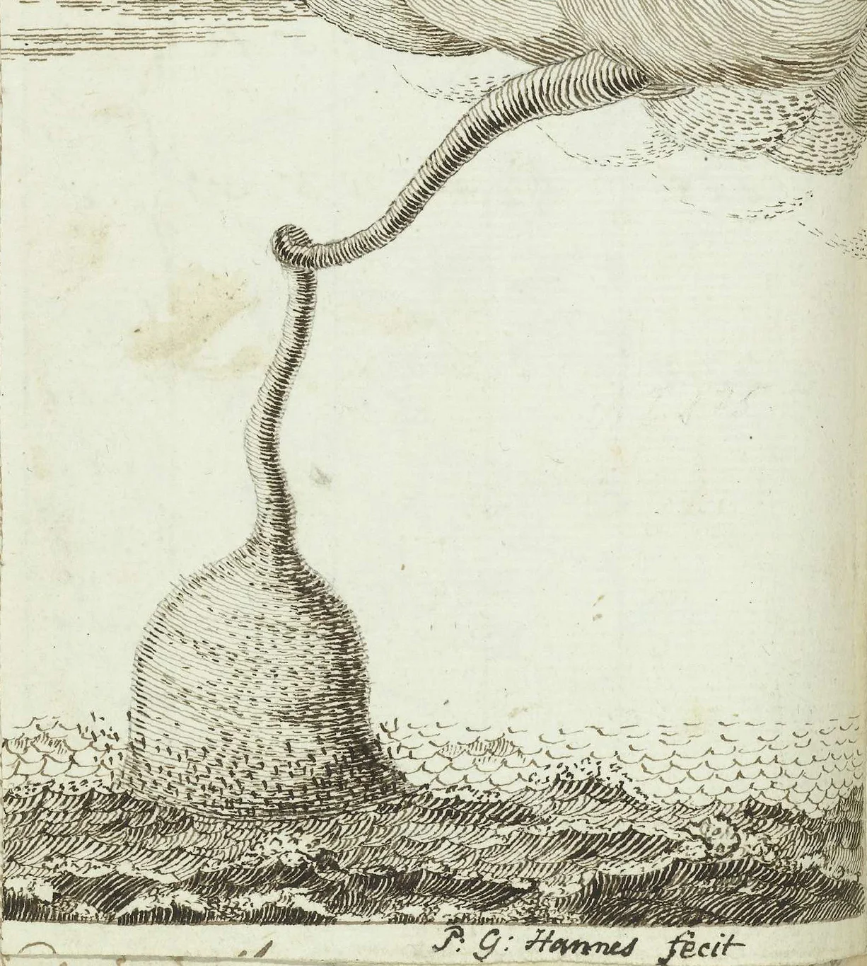 Pen drawing of a waterspout over the Atlantic Ocean (c. May 1778–Oct 1787) from the sketchbook of Jan Brandes (1743–1808), a Dutch pastor, draftsman and watercolorist . source: Rijksmuseum .