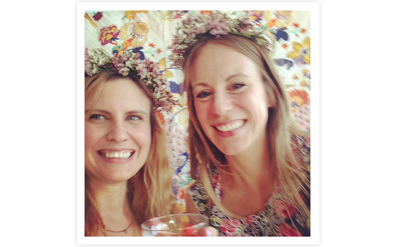 That's us! We hung a pretty floral table cloth up and encouraged people to use it as a backdrop for springy selfies.