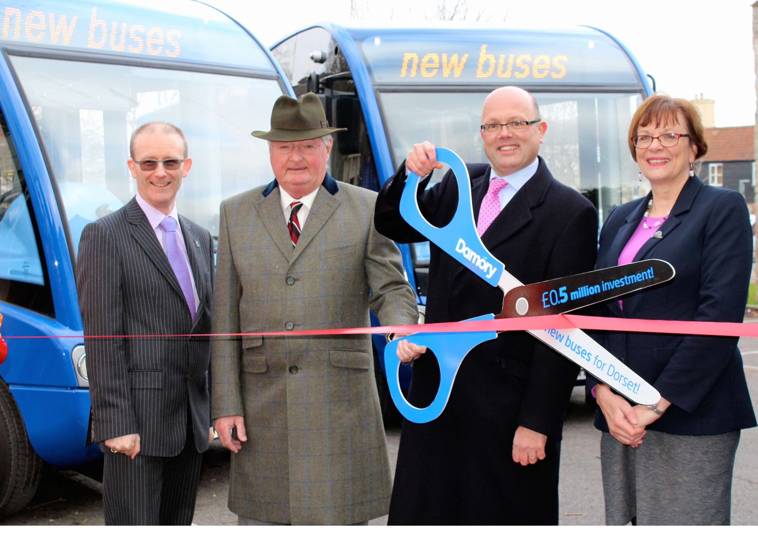 Pictured: (LtoR) Mike Harries, director for environment & the economy at Dorset County Council, Cllr Peter Finney, Dorset County Council’s cabinet member for environment, Andrew Wickham, managing director of Damory and Jan Stevenson, service manager Dorset passenger transport.