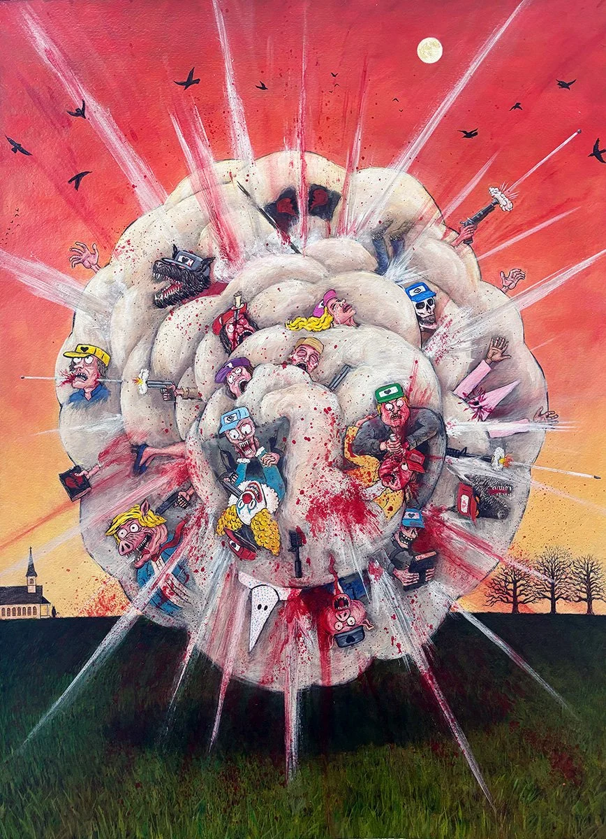 Cult wars, 22x30in. Oil on paper, 2025