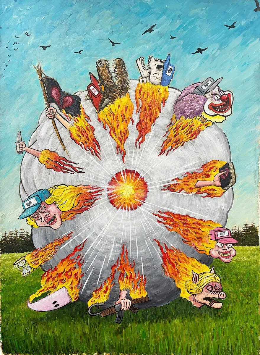 Cult Annihilation, 15x22in. Oil on paper, 2025