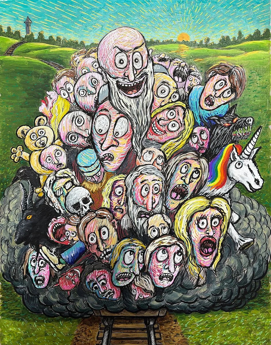 Endless Mania, 11x14in. Ink, Acrylic and Oil on paper, 2025
