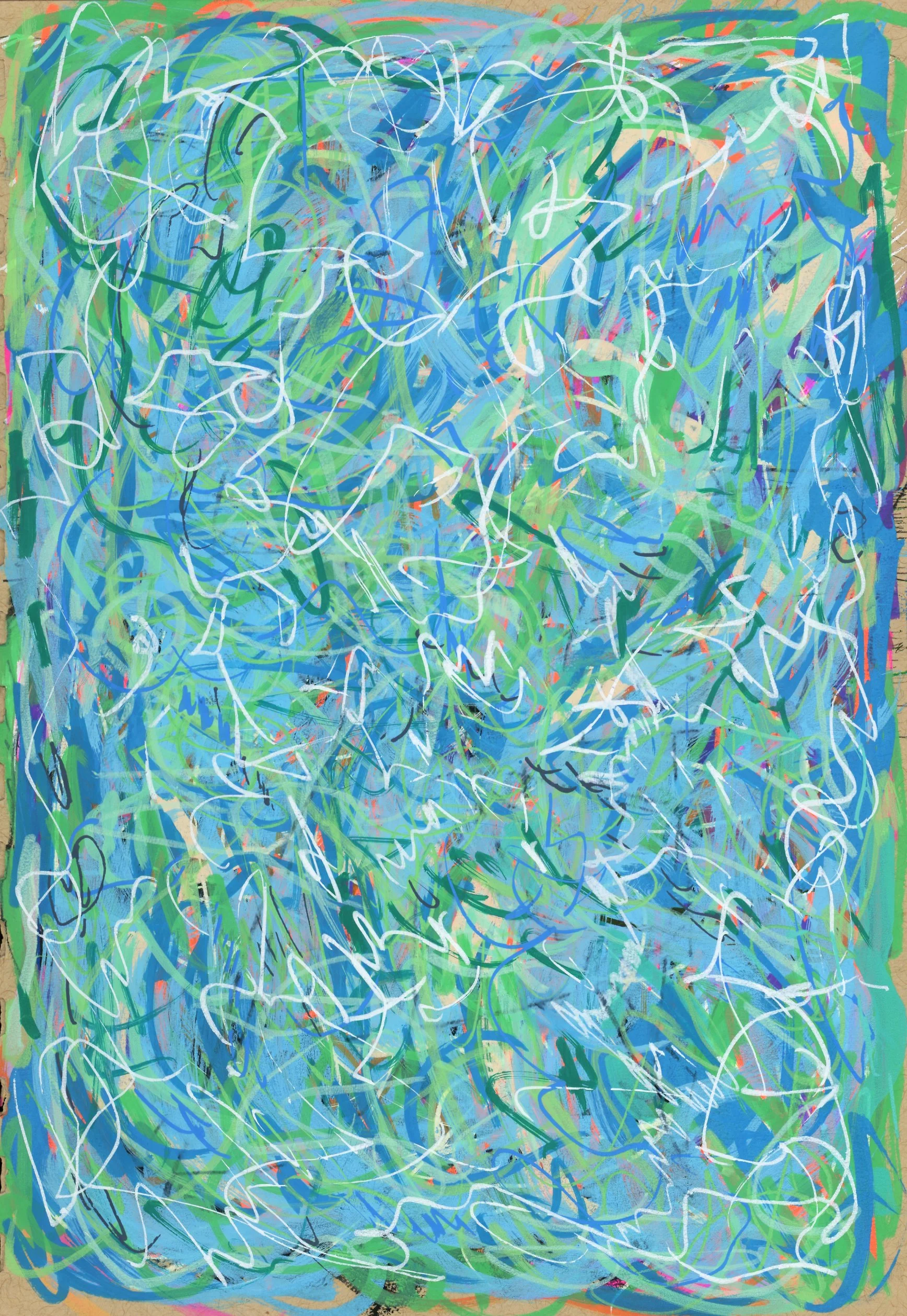 Abstract Doodle, Cool Colors, Pen & Ink and Acrylic