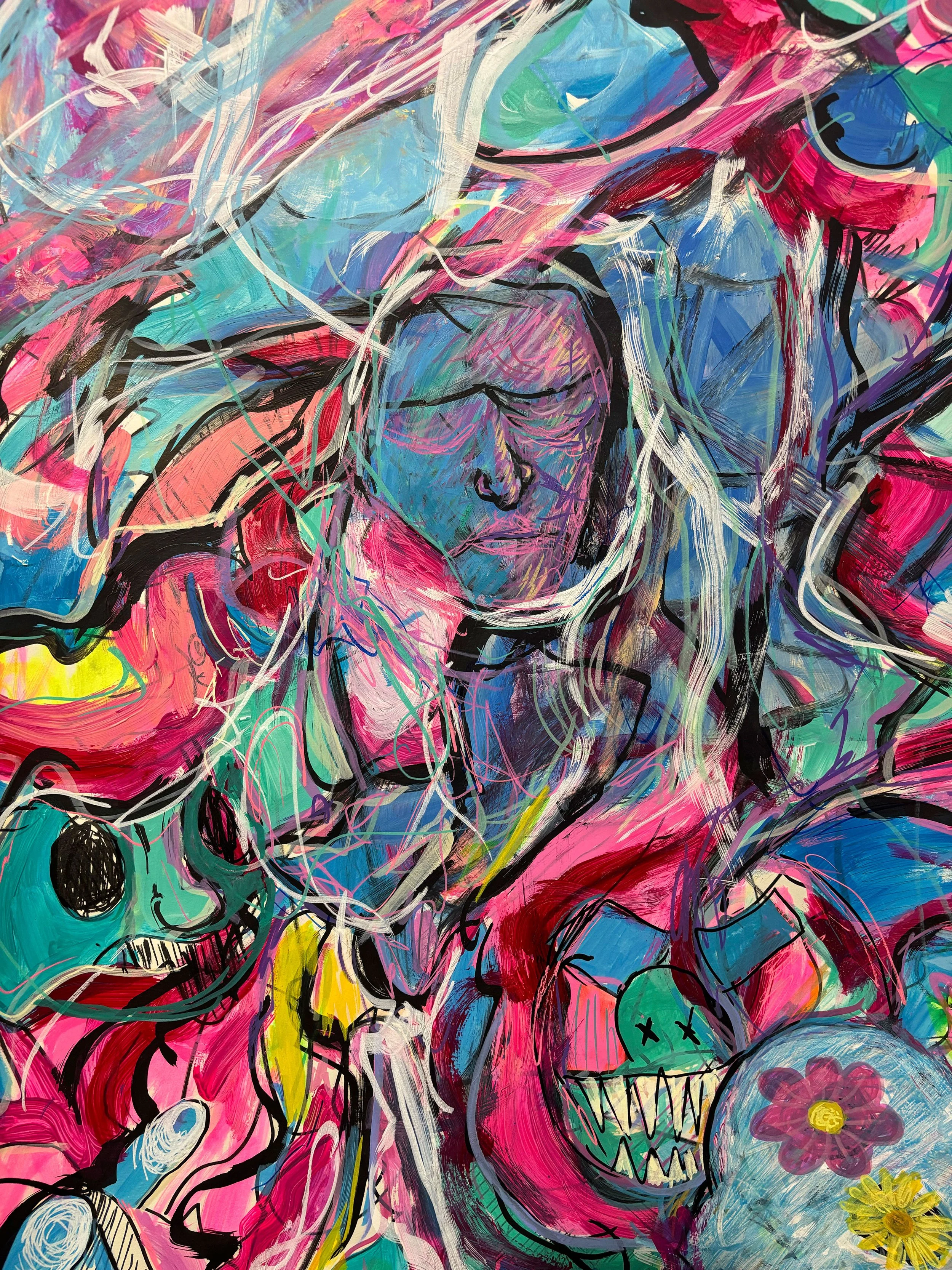 Masks and Faces, Pen & Ink and Acrylic on paper, 18x24 in.