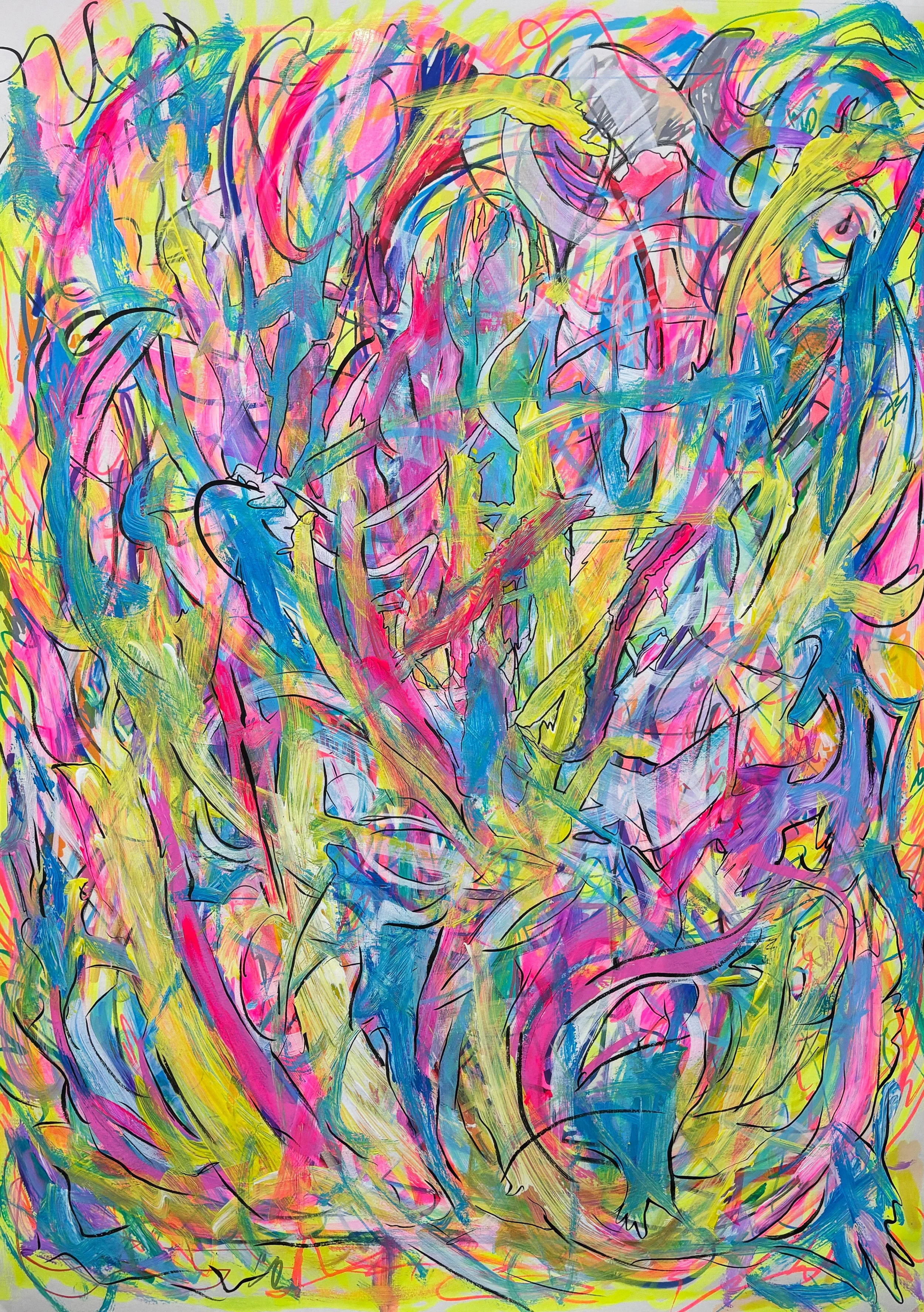 Abstract Doodle Painting, Pen & Ink and Acrylic on paper, 18x24 in.