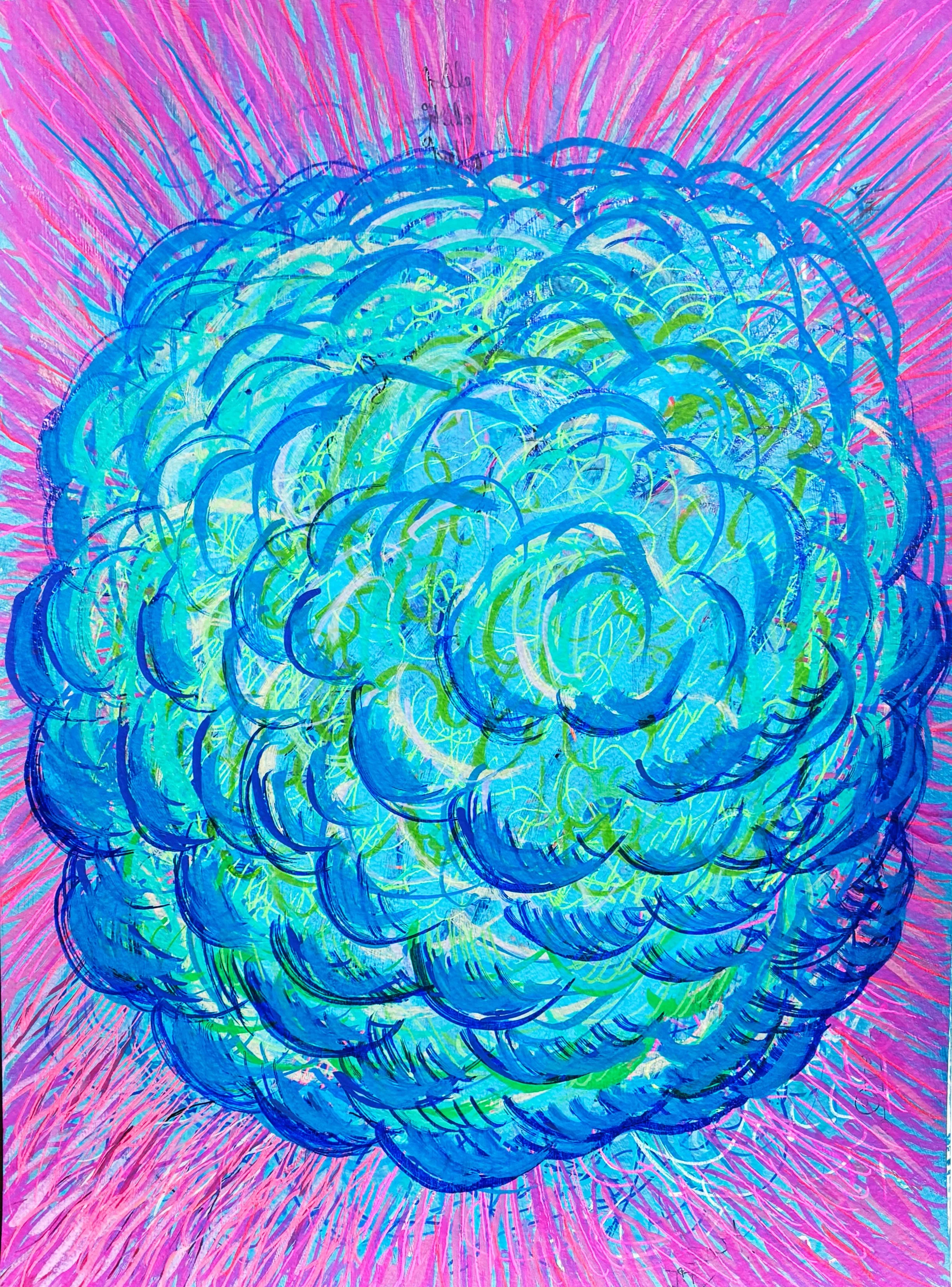 Blue Cloud Explosion, Pencil, Pen & Ink,  Acrylic Marker on Paper, 12x14 in. 