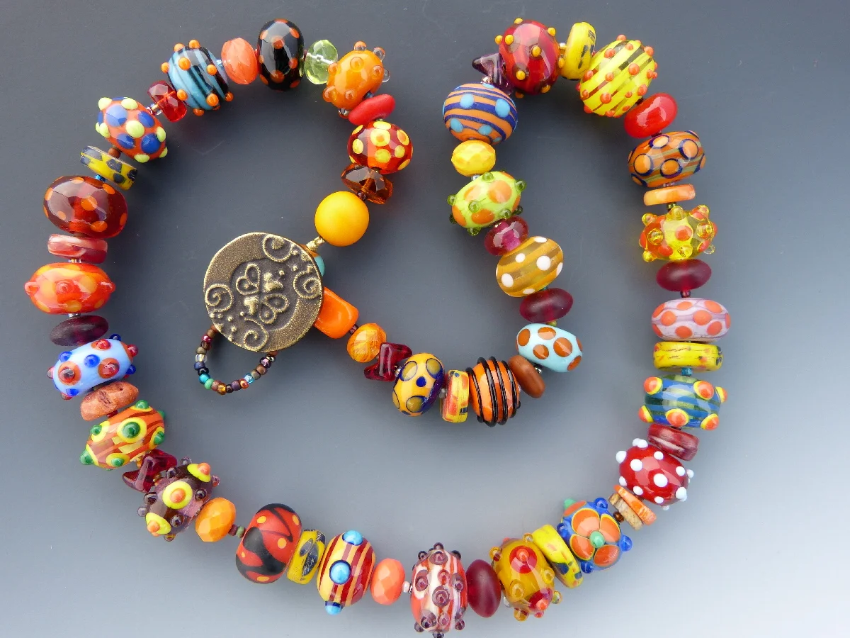 Orange and Yellow Lampwork Glass Bead Necklace