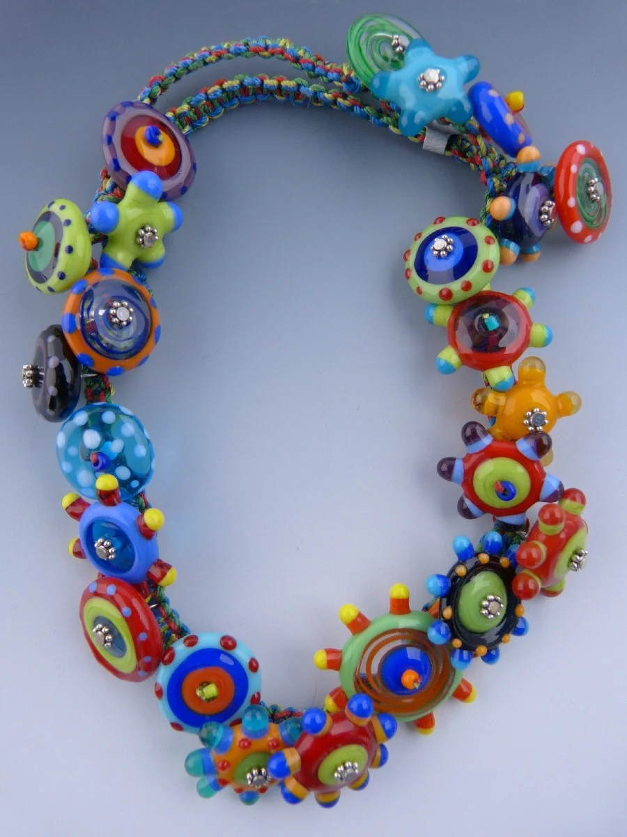 Macrame Spinner Necklace is Bright Colors