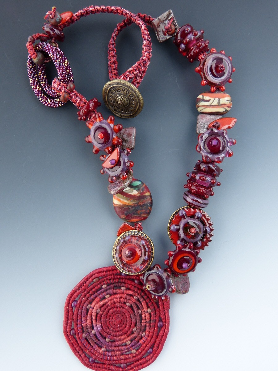 Woven Silk Pendant and Macrame Necklace