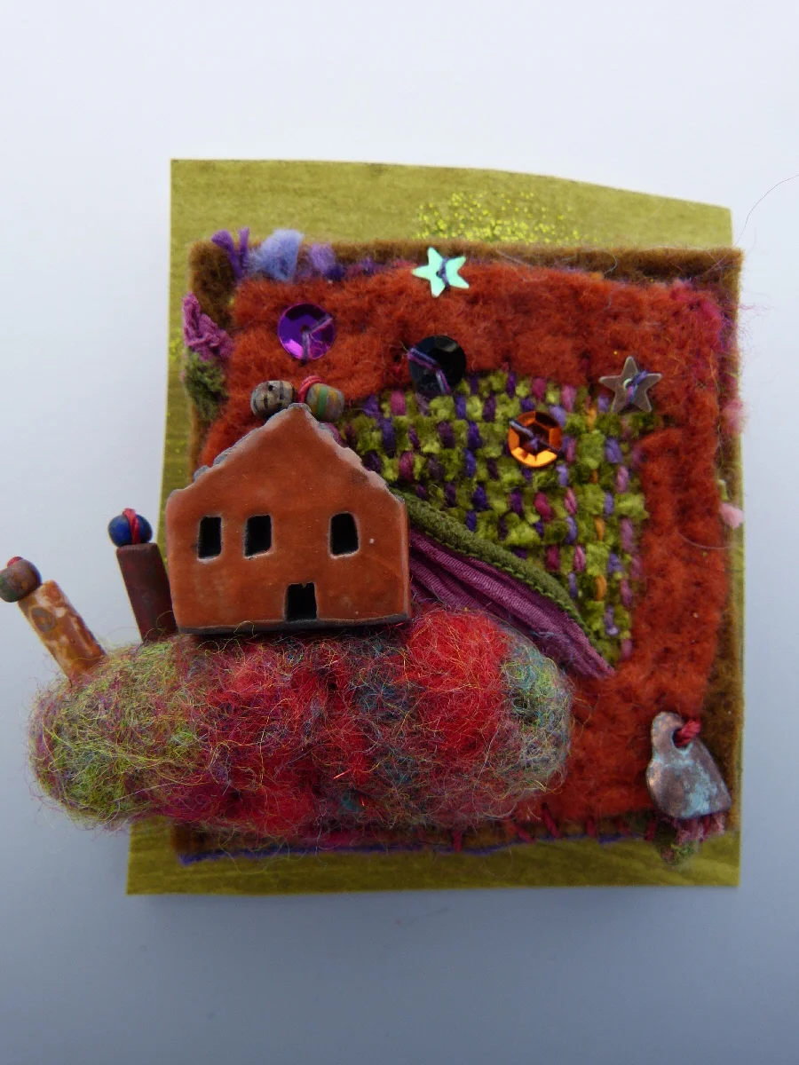 Felted Wool Pin With Ceramic House Bead
