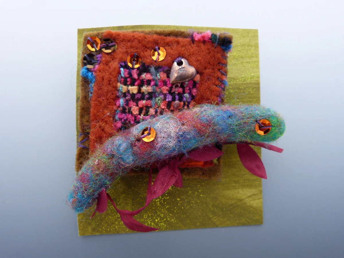 Needle and Wet Felted Pin Collage, $36
