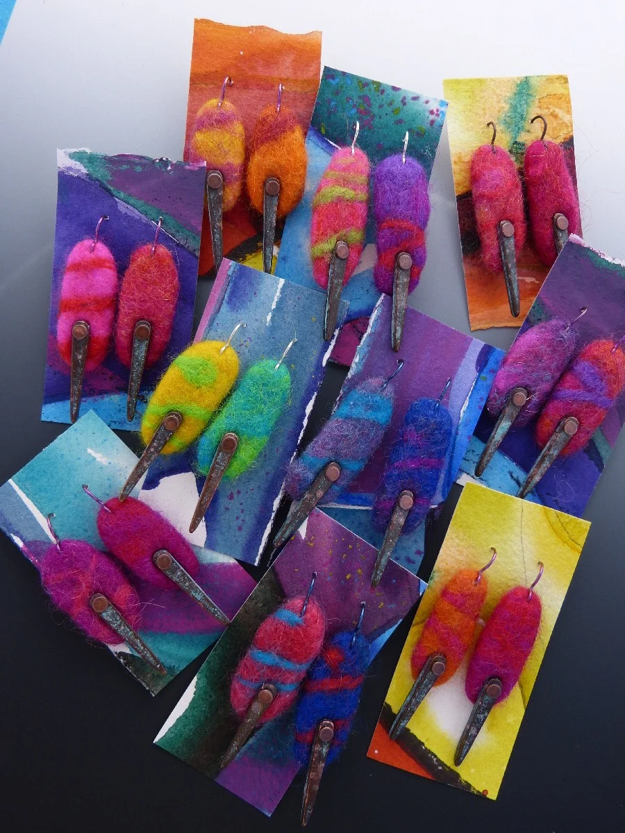 Felted Wool and Copper Spike Earrings