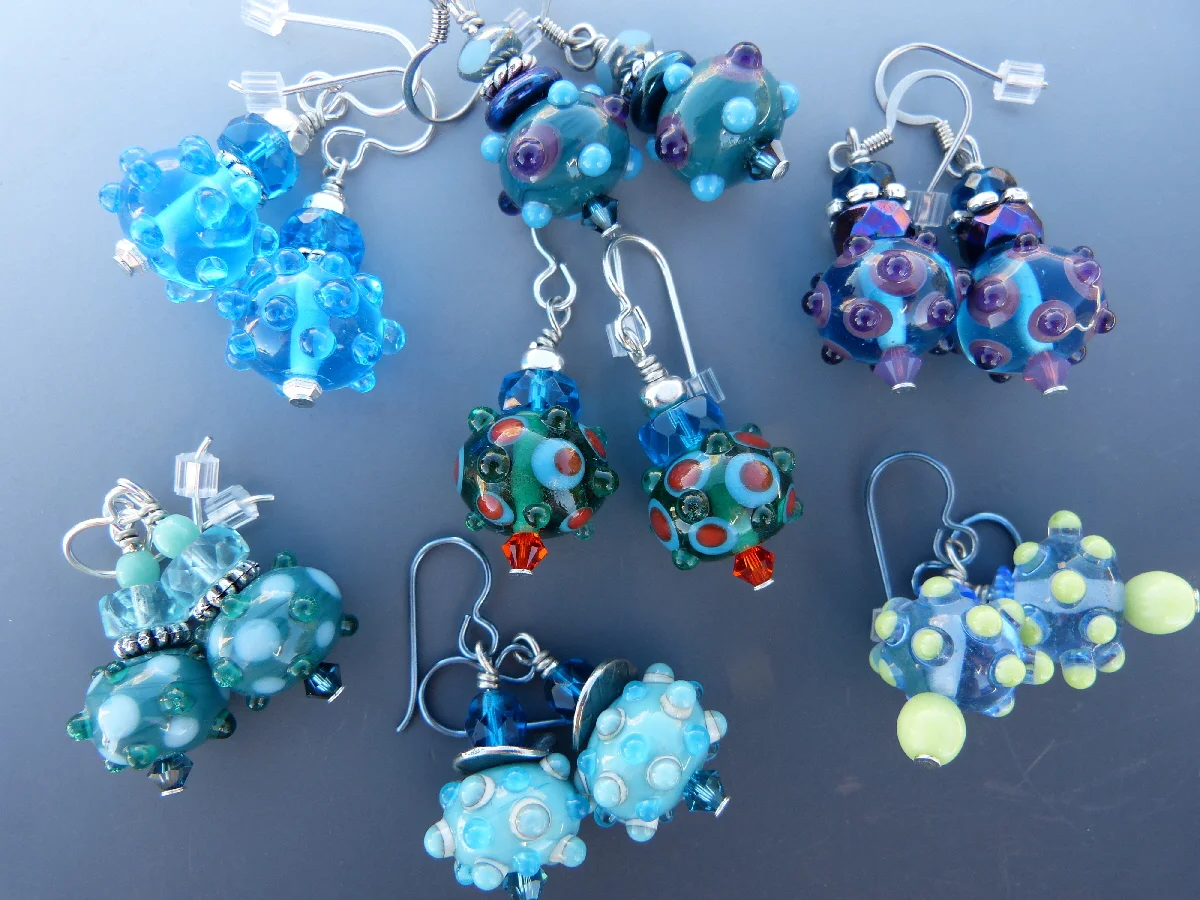 Lampwork Glass Bead Earrings in Teal, Blue and Purplehyp