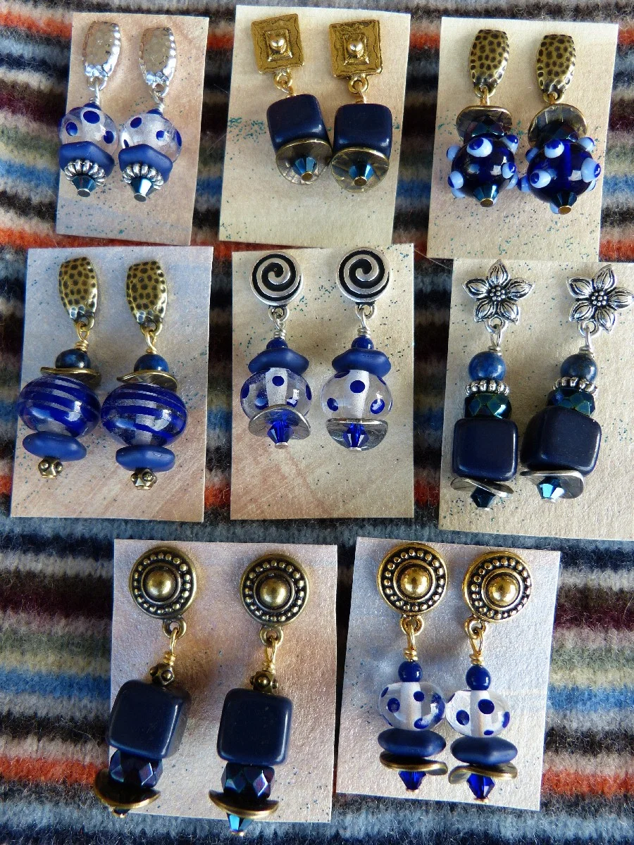Assorted Post Earrings in Navy and Clear Glass